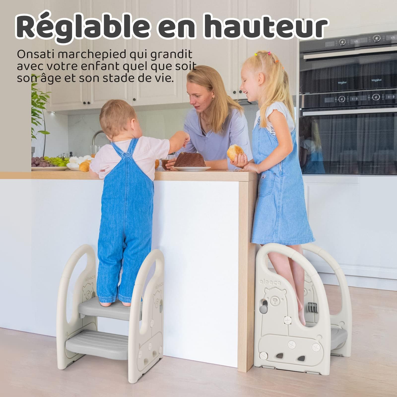 Onasti Marche Pied Enfant Tabouret 2 marches Multifonction Antidérapant Gris
