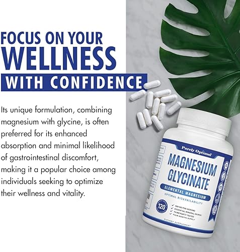 Miniatura 6 de Purely Optimal Glicinato de magnesio 500 mg  Apoyo para dormir y alivio del estrés  Suplemento de magnesio suave de alta absorción para relajación