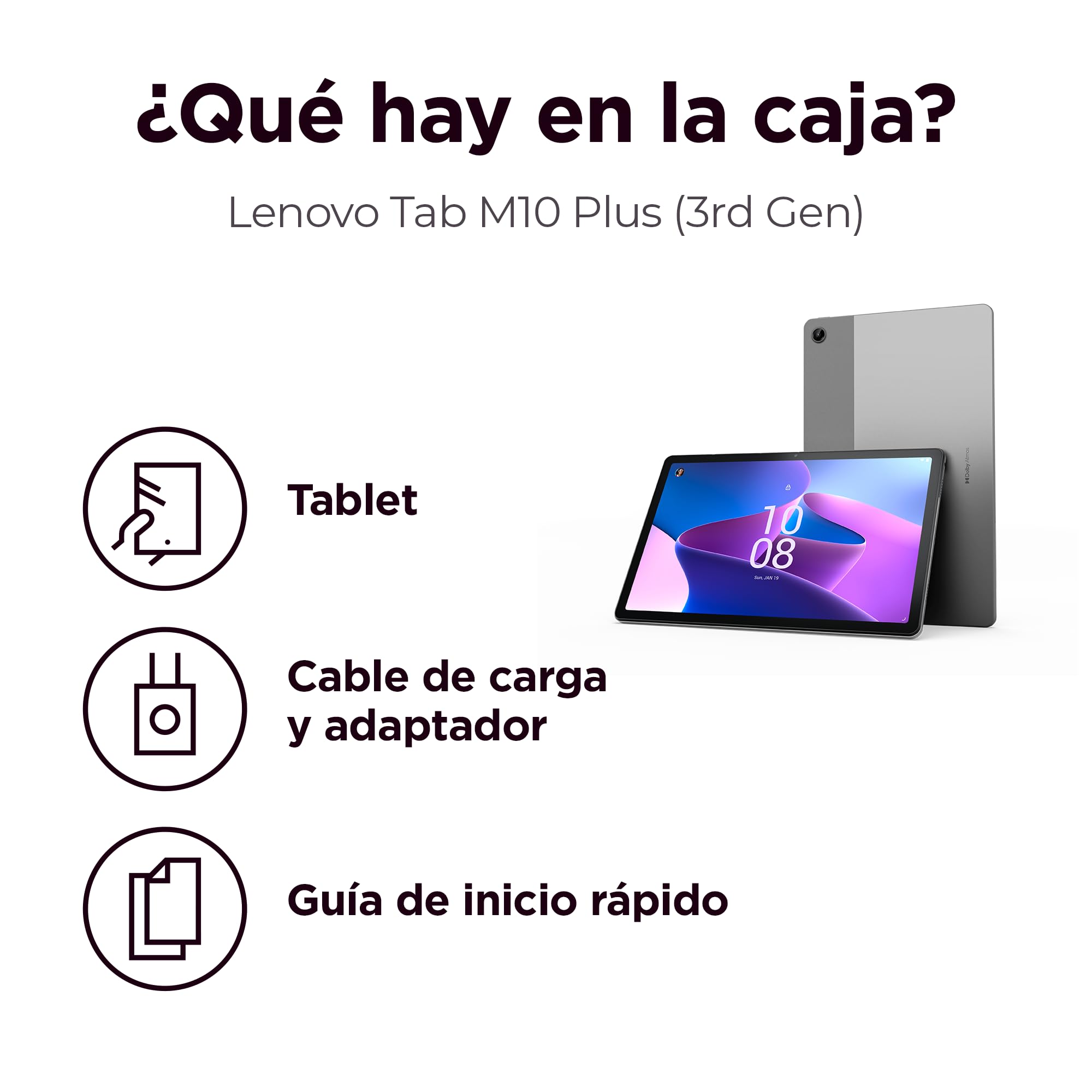 Lenovo Tab M10 Plus (3rd Gen) - Tablet de 10.61" 2K (MediaTek Helio G80, 4GB de RAM, 64GB ampliables hasta 1 TB, 4 Altavoces, WiFi + Bluetooth, Android 12) - Gris Oscuro