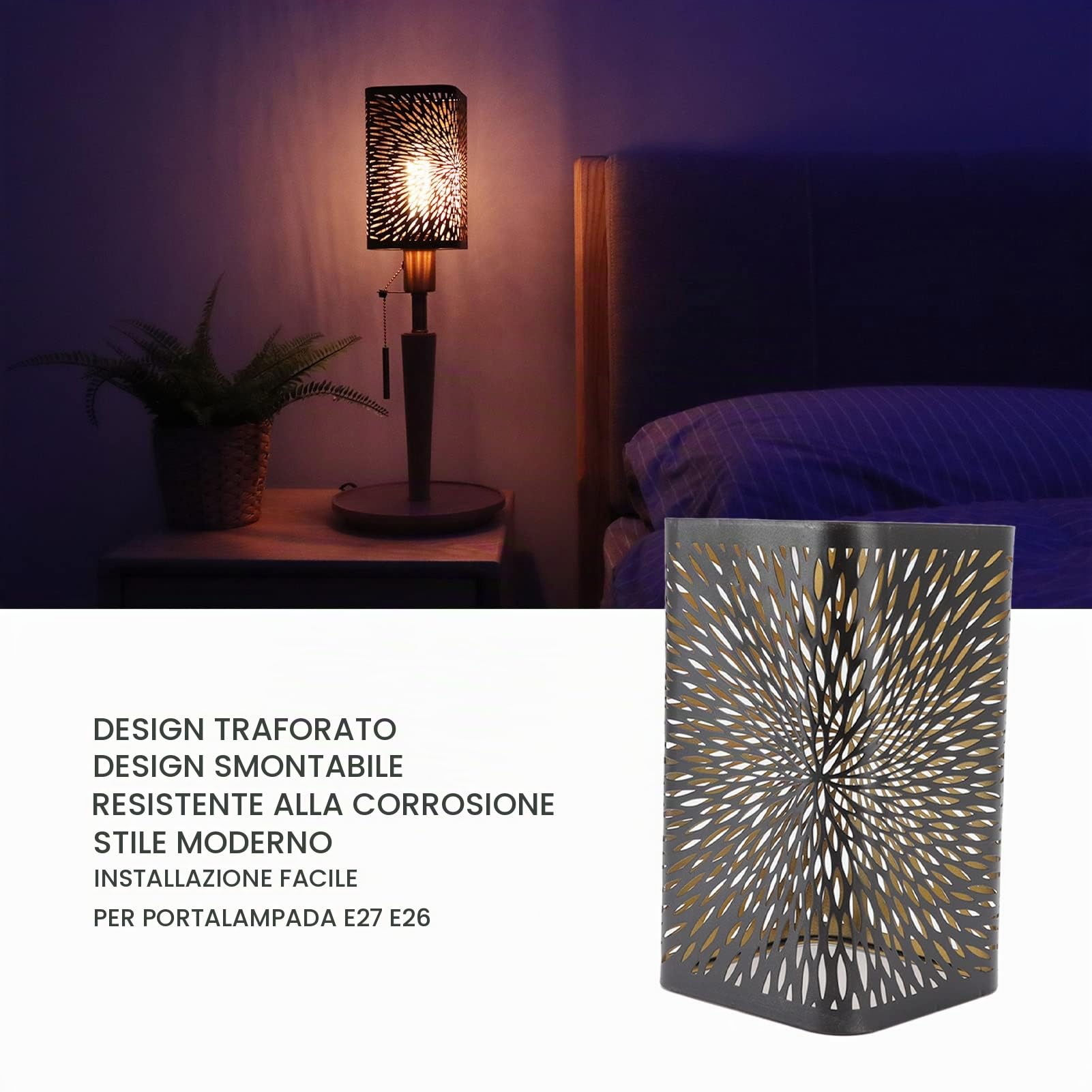 Paralume in Metallo Inciso Paralumi con Motivo Floreale per Lampada da Tavolo Paralume in Metallo Cavo Cilindro in Ferro per Lampadine E27 E26