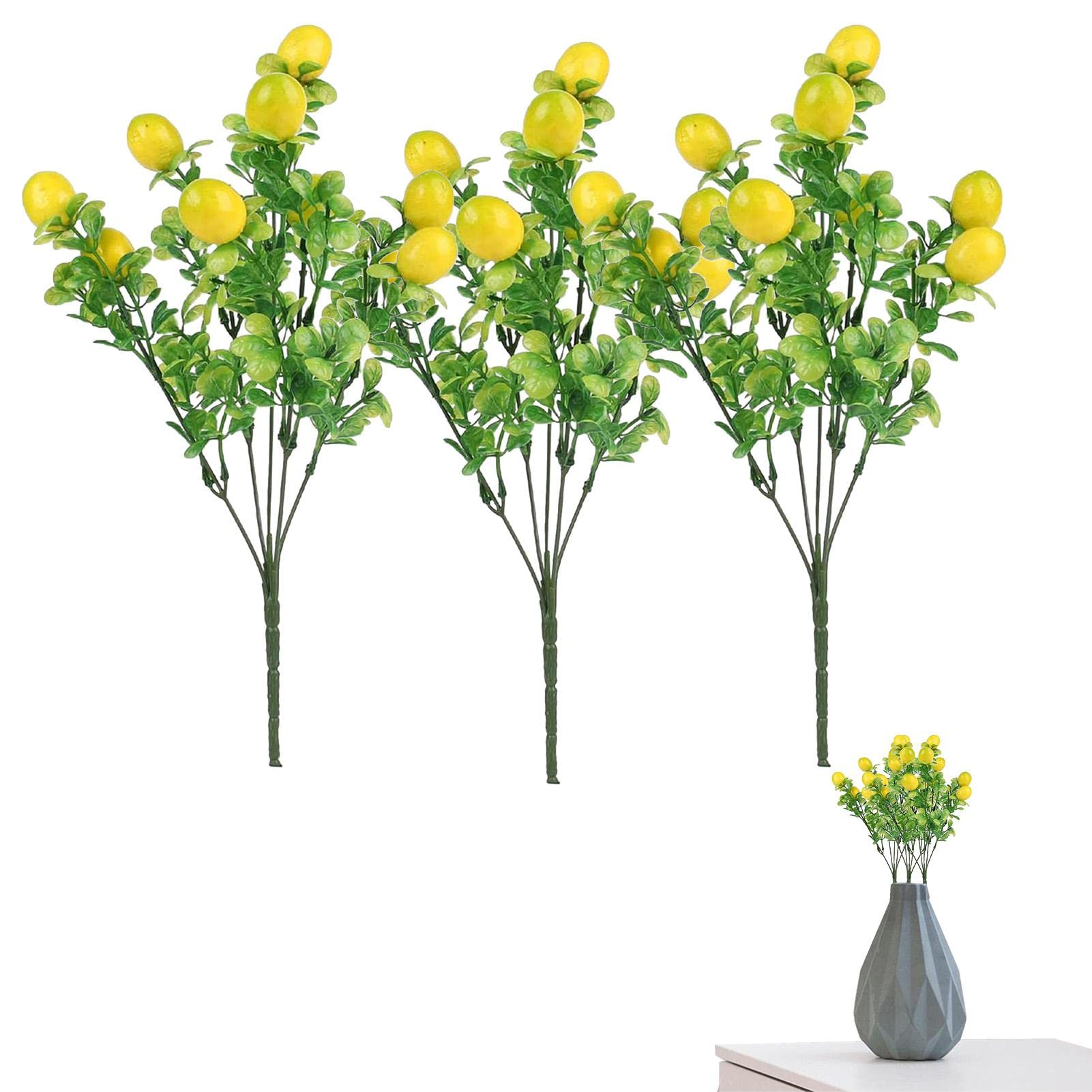 5 Pcs Lemon Branches for, 3 Pcs Autumn Picks with Lemon and Green Leaves, Party Decoration 14 Inch Fake Lemon Decor Farmhouse Style Home Table
