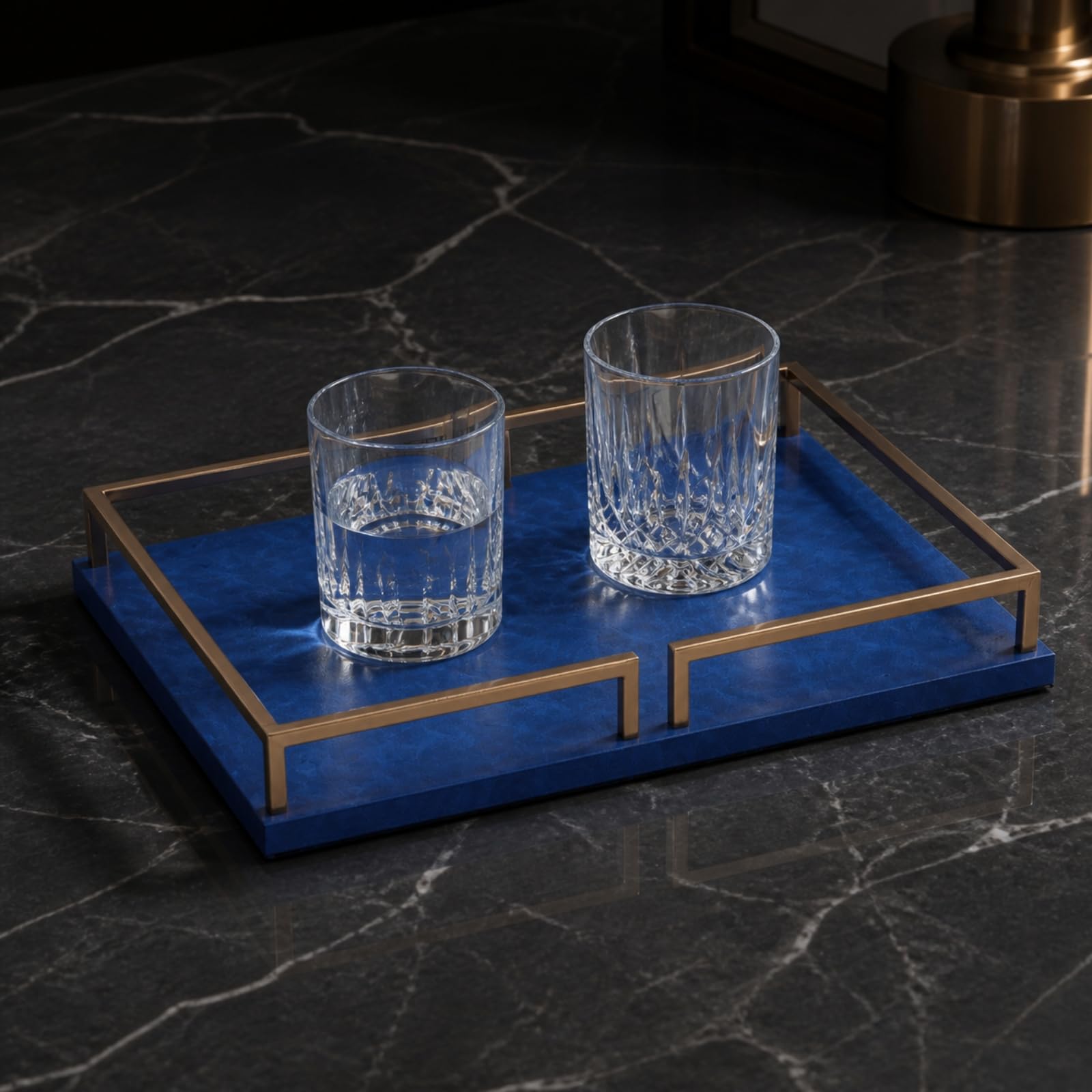 Colcolo Vassoio Rettangolare Elegante | perficie azzurro Scuro, Vassoio con Cornice, Moderno, per Tavolino da Caffè, Toeletta
