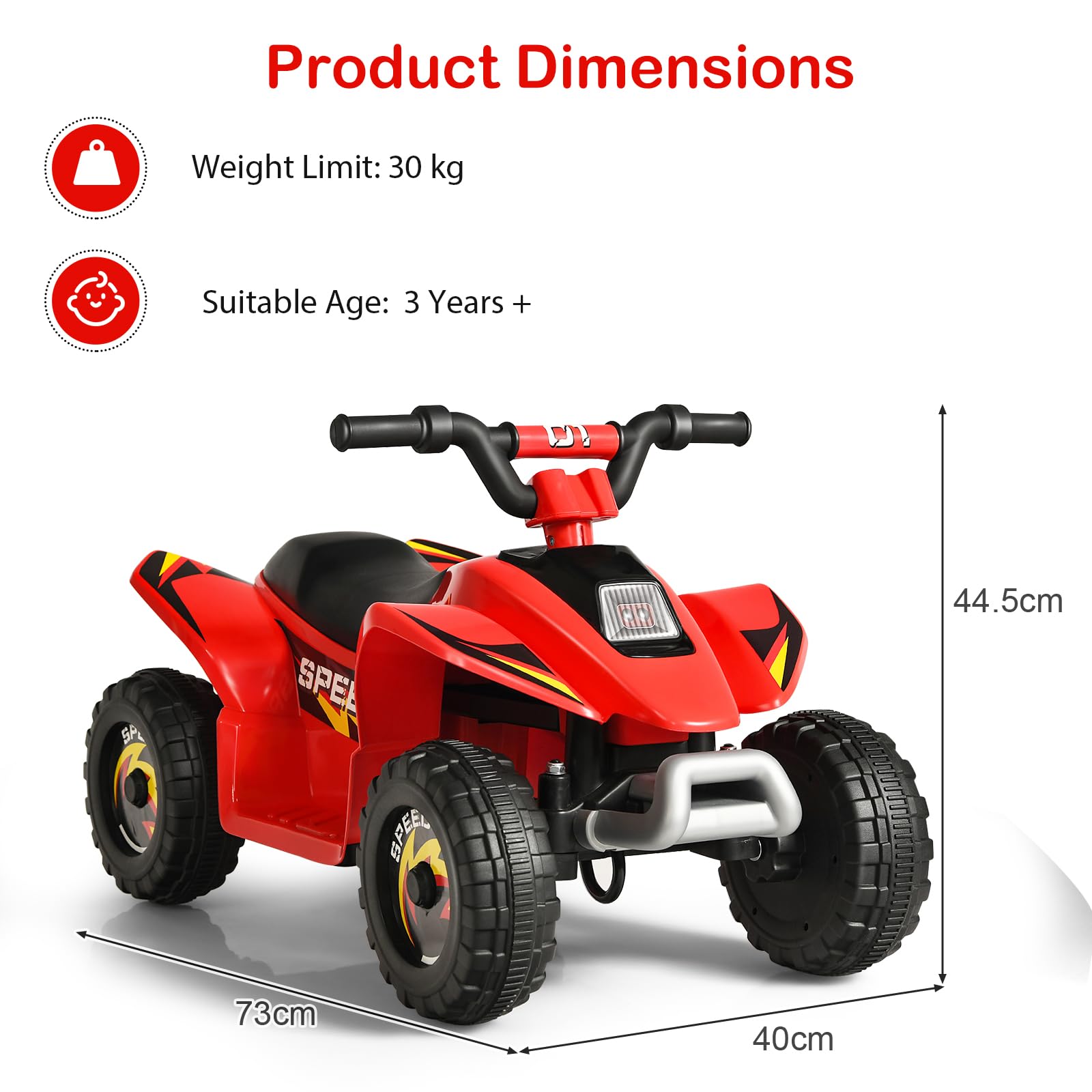 SOARS Auto elettrica per bambini, Quad elettrico per bambini ATV 6V, camminata anteriore/posteriore, sedile ergonomico, ruote antiscivolo, caricatore incluso, carico 30 kg, per ragazzi e ragazze 3
