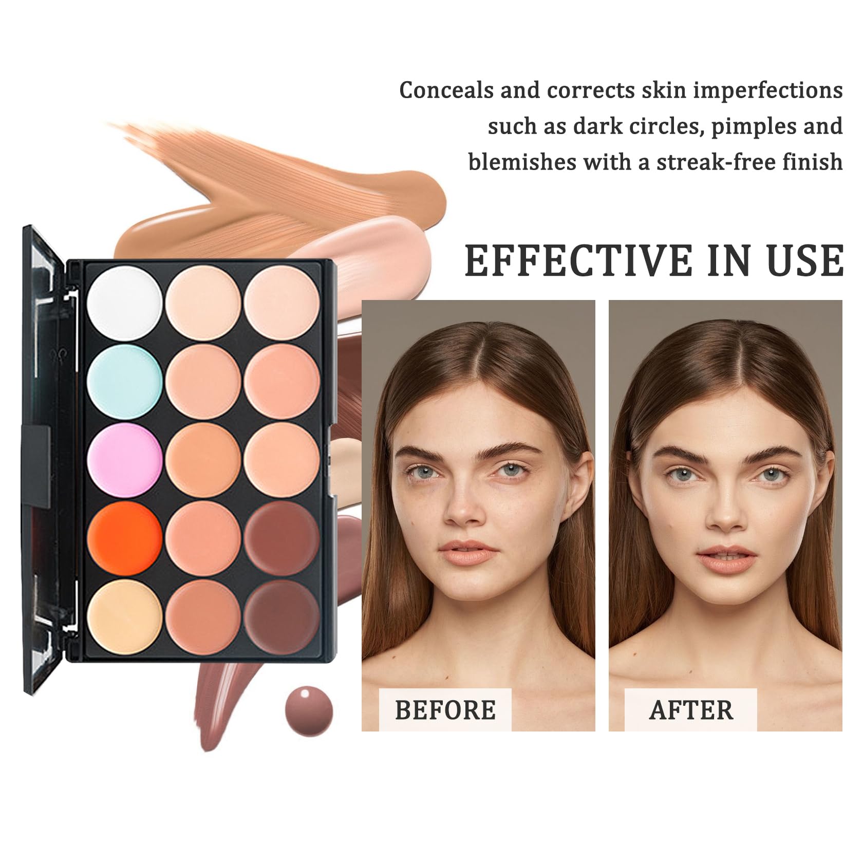 Concealer-Palette, 3-teilig, 15 Farben, mit Pinseln, wasserfeste Farbkorrekturpalette, Concealer-Palette mit vollständiger Abdeckung, Creme