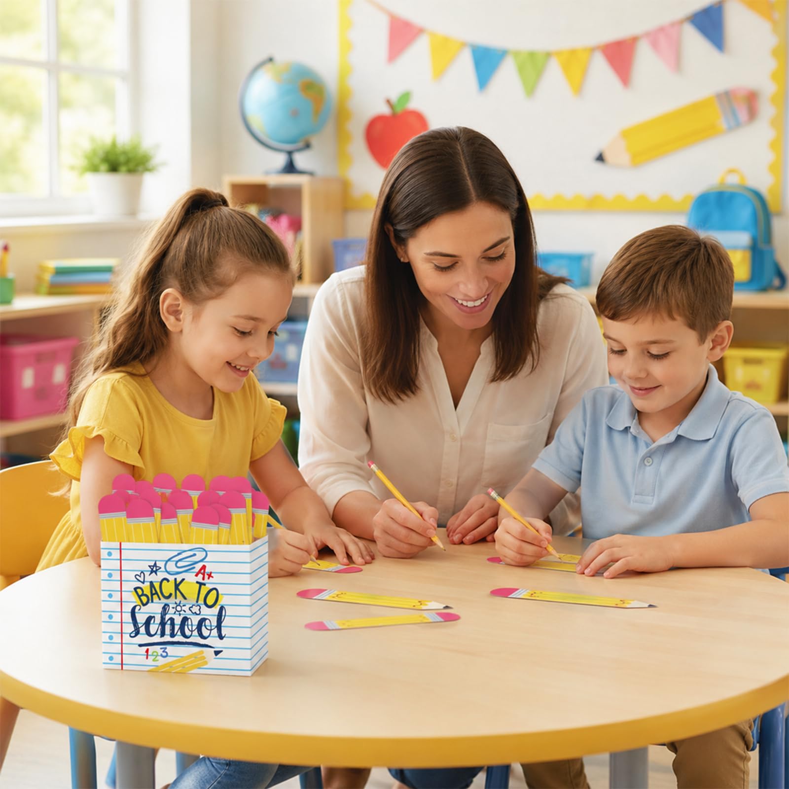 AnyDesign 51 x Namens-Sticks für den Schulanfang, mit Notizbuchhalter, Cartoon-Bleistift, sprechend, Namens-Sticks für Bildung und Lernen, Klassenzimmer-Aktivitäten, Gruppierung