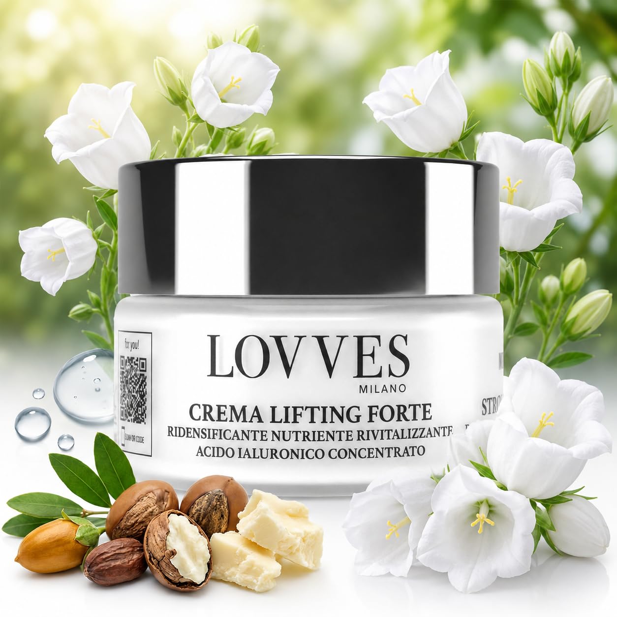 LOVVES Crema Reafirmante Fuerte, Alta Cosmética Natural, Crema Antiarrugas de Día, Redensificante, Nutritiva, Revitalizante, Ácido Hialurónico 3 Pesos Moleculares, Tarro Cristal 50 ml