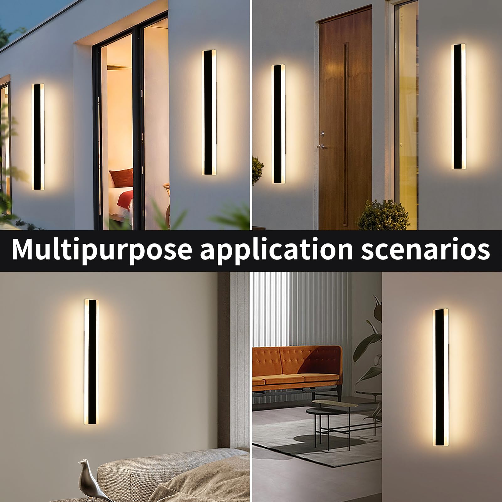 Modern Simple 80cm Outdoor Wall Light, 2pack 3 Colour Light 3000k/4500k/6000k Wall Mounted Acrylic Wall Light, IP65 Rainproof Outdoor Porch Wall Sconce for Garden, Porch, Garage, Patio — view 6
