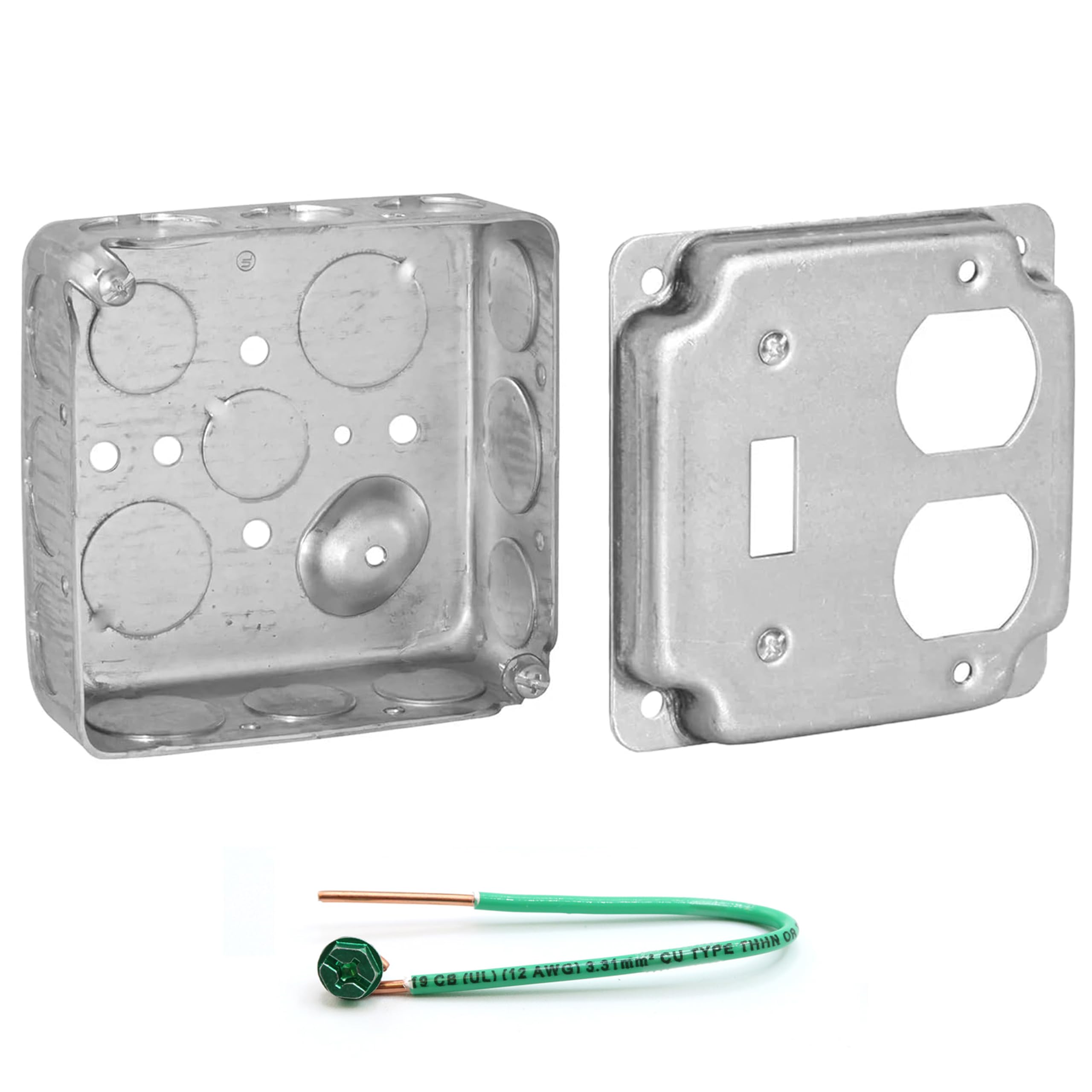 4" Square Electrical Box Kit, 2-Gang Duplex Cover, 1-1/2" Deep, Drawn Steel — Amazon image 12