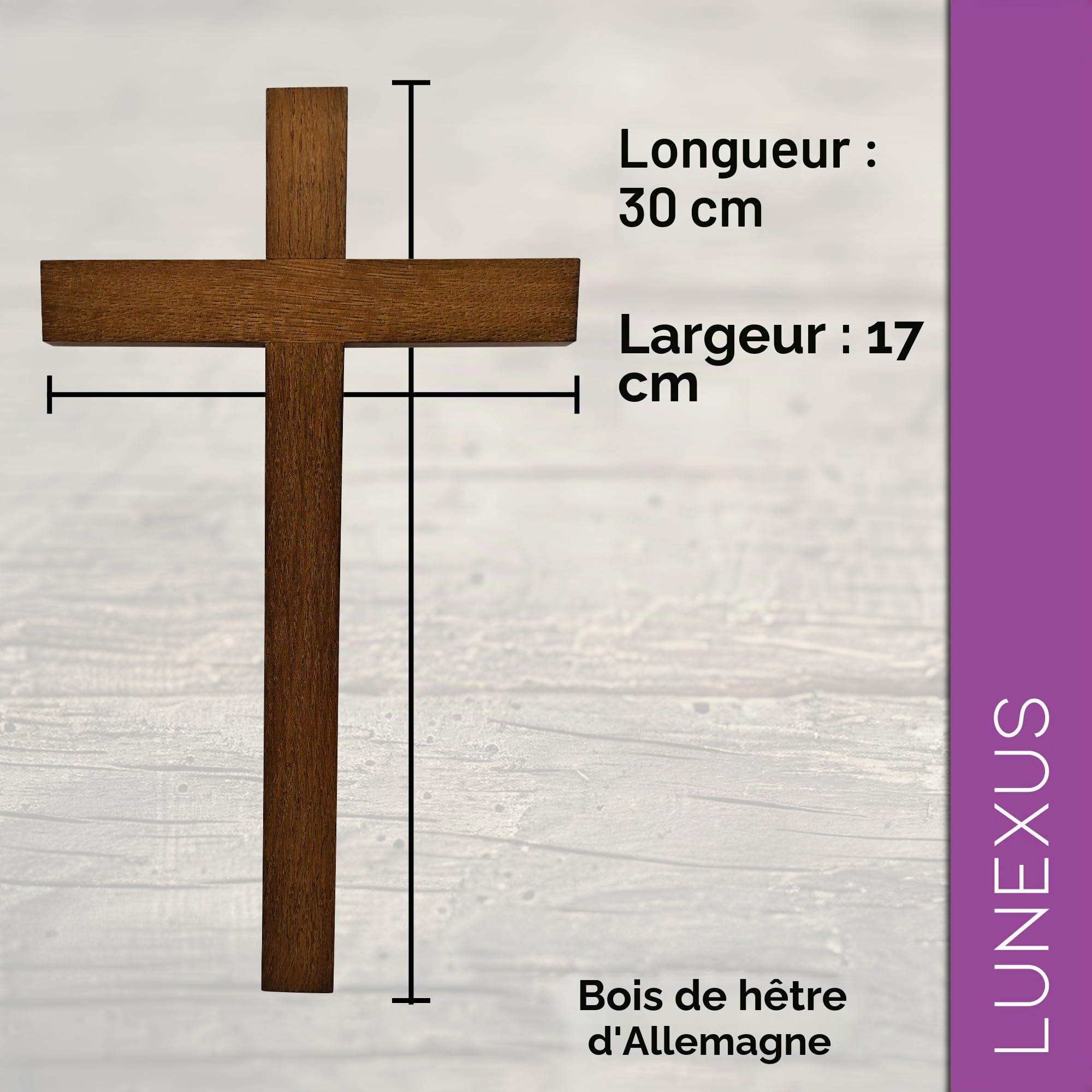 Lunexus Croix murale en bois de hêtre - 30 cm - Béni - Fabriquée à la main - Croix murale en bois à suspendre - Décoration pour autel de maison - Cadeau de communion, baptême, confirmation religieuse