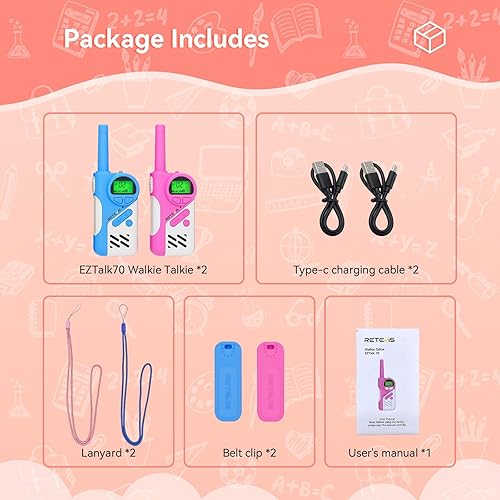 Miniatura 7 de Retevis EZTalk - 70 walkie talkies para niños, modo seguro, radio de 2 vías recargable, juguetes para niños y niñas de 6 a 12 años, regalos de