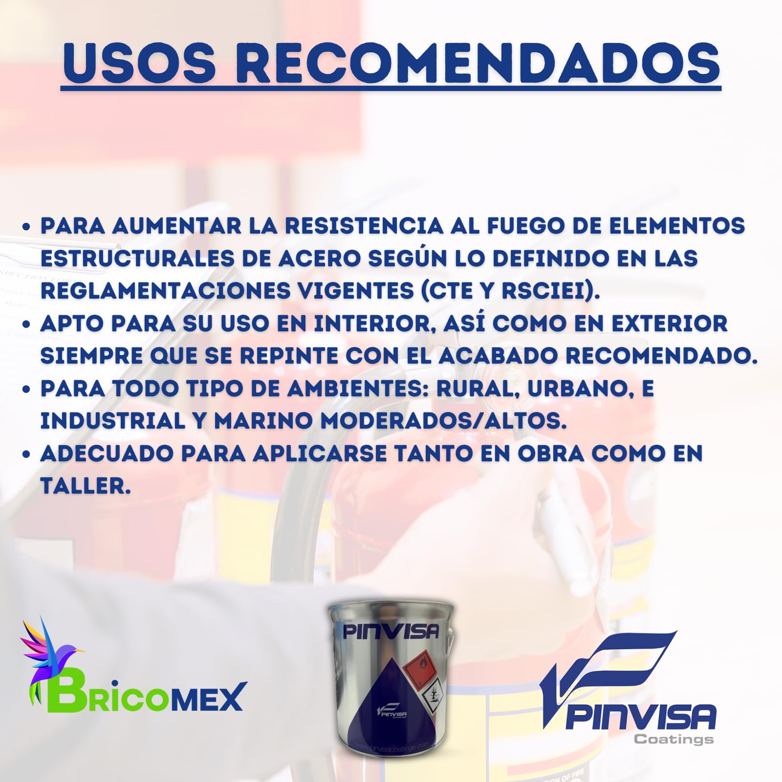 Pintura Intumescente Contra Incendios Resistente al Fuego RF30, RF60, RF90, RF120 MATE (4 Litros)