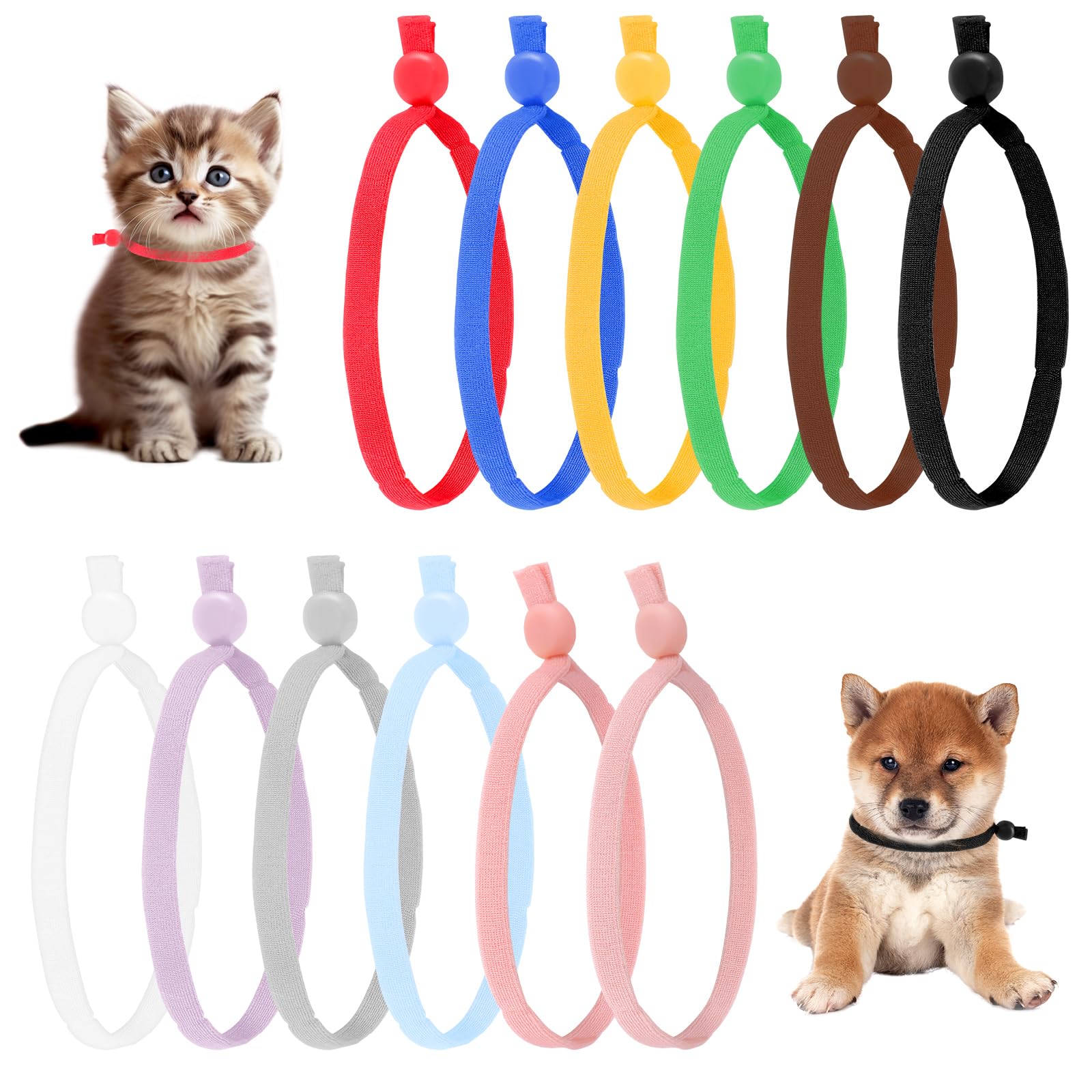 60Pcs Elastic Puppy Litter Collars, 4" Stretchy Puppy Collars for Litter Elastic Colored Whelping Identification Bands Adjustable Whelping Collars for Newborn Puppies and Kittens12 Colors
