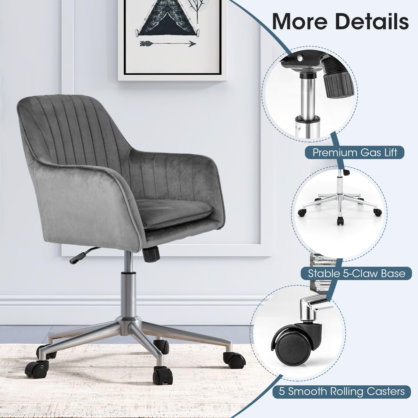 Rolling Office Chair Home Office Chair Ergonomic Desk Chair PU Leather