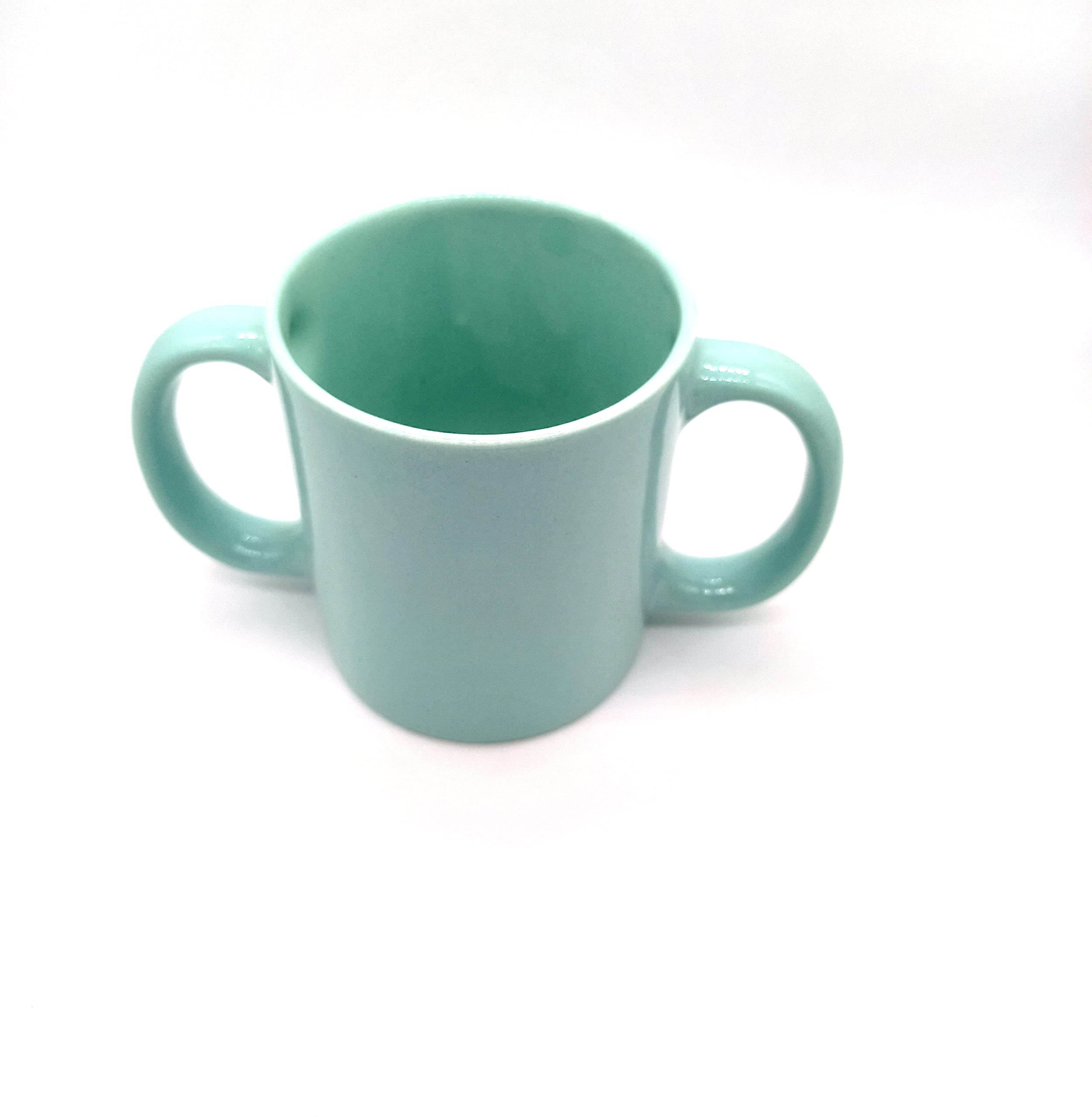 Ceramic Dual Handle Mug for Secure Hold | BPA-Free Double Handled Ceramic Mugs to Aid Tremors (350 Ml) Light Grean
