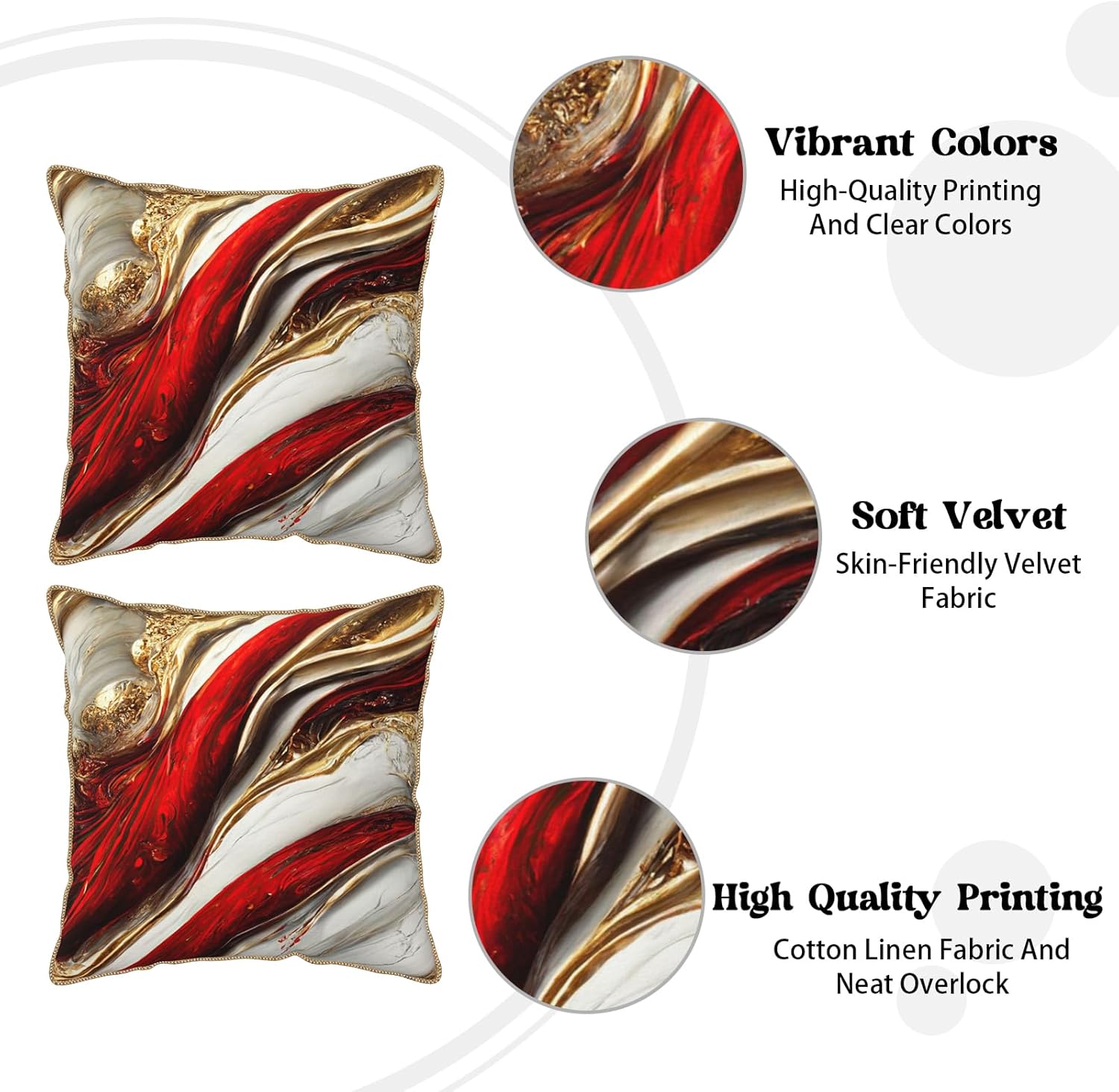Red Gold Marble Velvet Pillow Covers 20x20 Inch Red White Abstract Throw Pillows for Couch Farmhouse Cushion Covers Pillowcase Modern Pillow Cases for Sofa Bed Living Room Outdoor