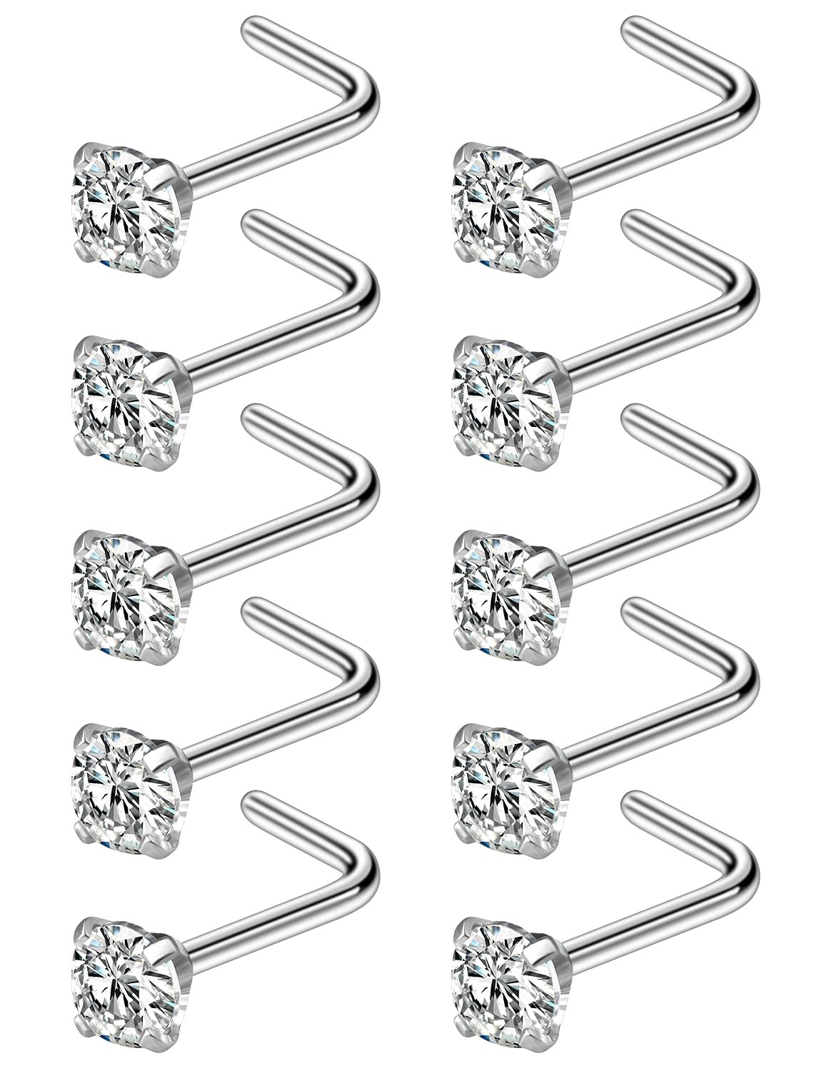 Cisyozi 18G Nose Rings Studs Hypoallergenic Nose Piercings 316L Surgical Steel Silver Nose Rings Set L Shaped Nose Nostril Piercing Jewelry for Women