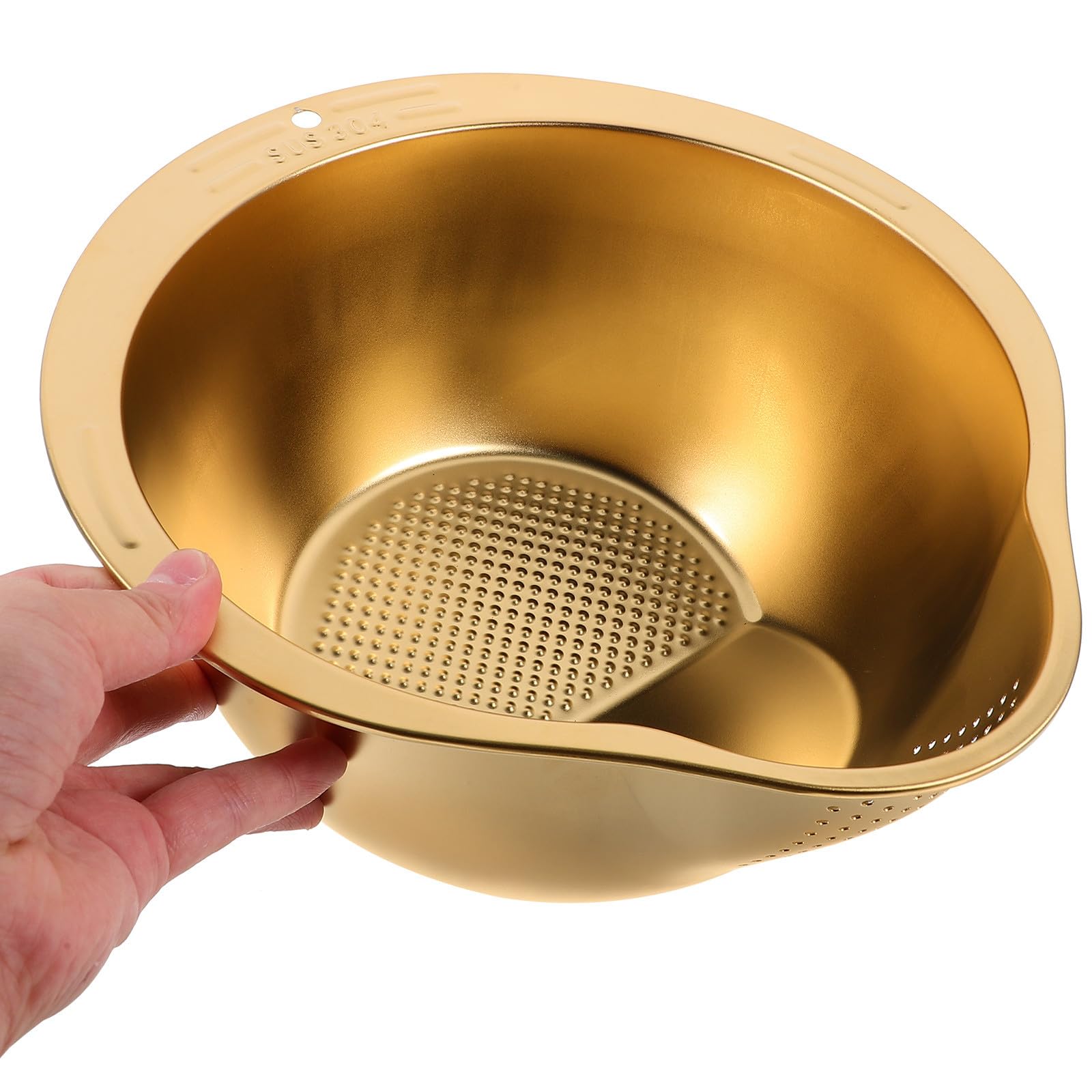 Cesta Dorado Lavado Inoxidable de Arroz de Acero para Cocina | Lavado de Verduras y Frutas, Filtrado Eficaz, Vertido Sencillo, Uso Diario en Cocina, Diseño Elegante