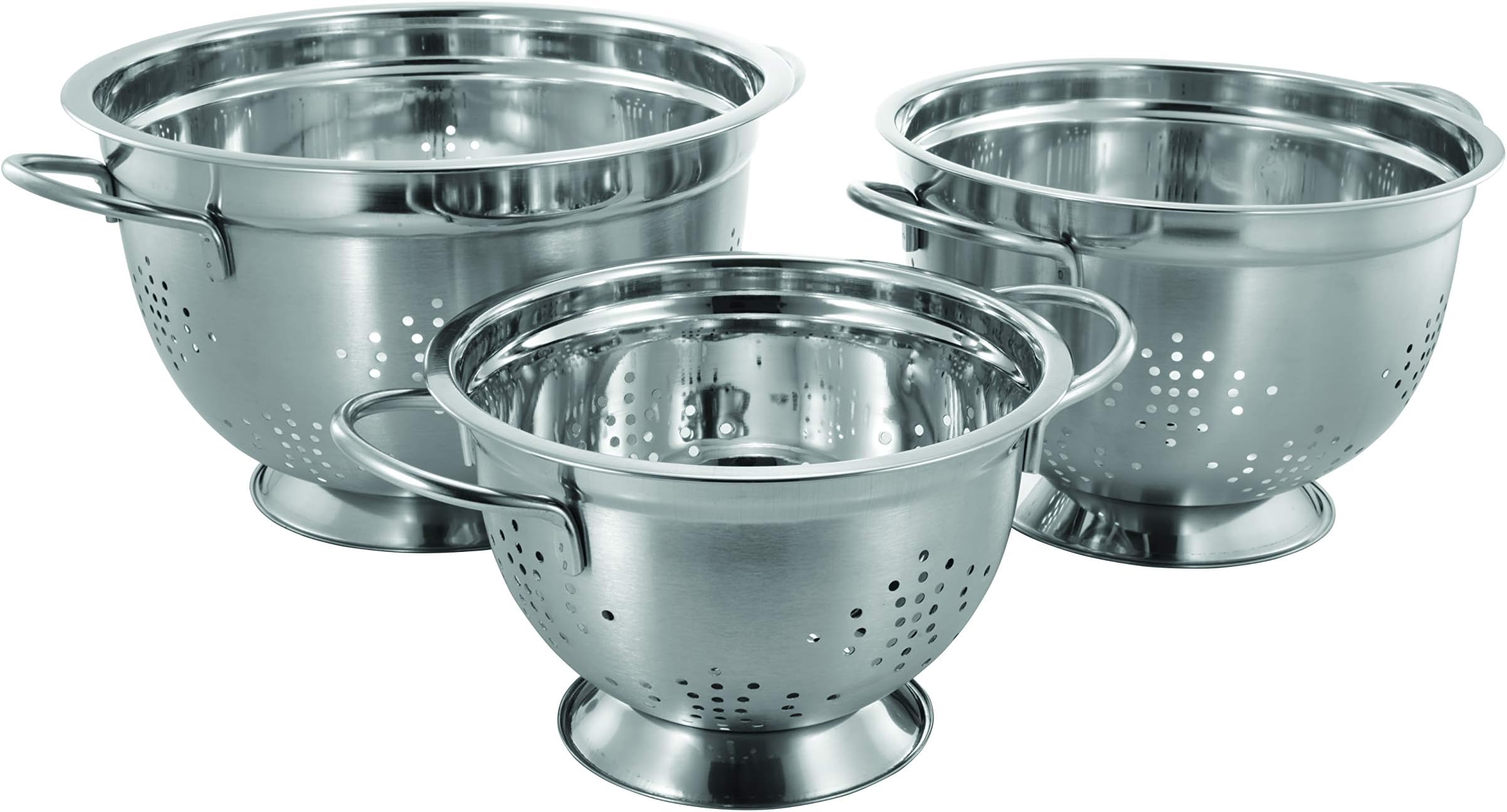 Uniware Professional Stainless Steel German Style Colander, Silver, Heavy Duty (Set of 3 (3 + 5 + 8 Qt))