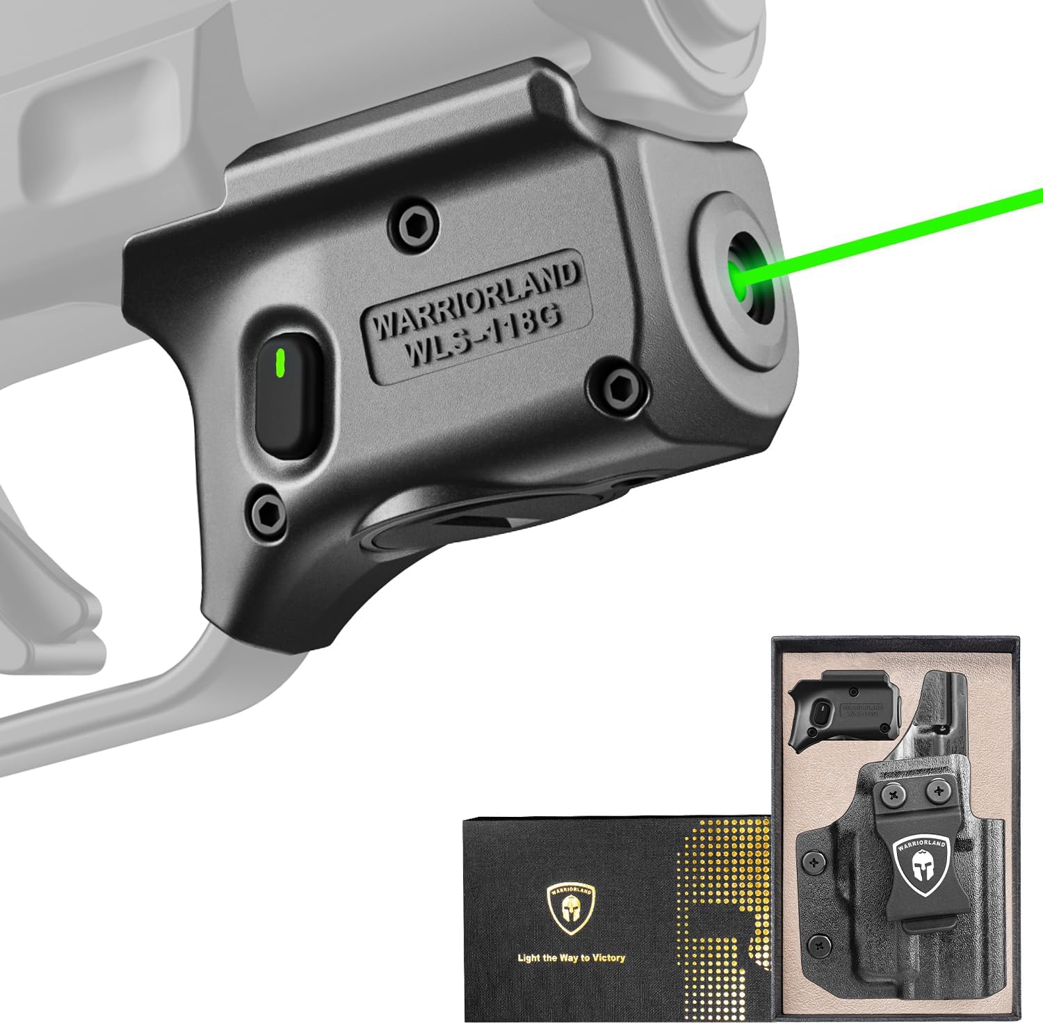 Green Laser Sight Fit Springfield Hellcat with Kydex Holster, Green Beam Sight with Power Indicator, IWB Carry, Right Hand, WLS-118G w/Hellcat Holster