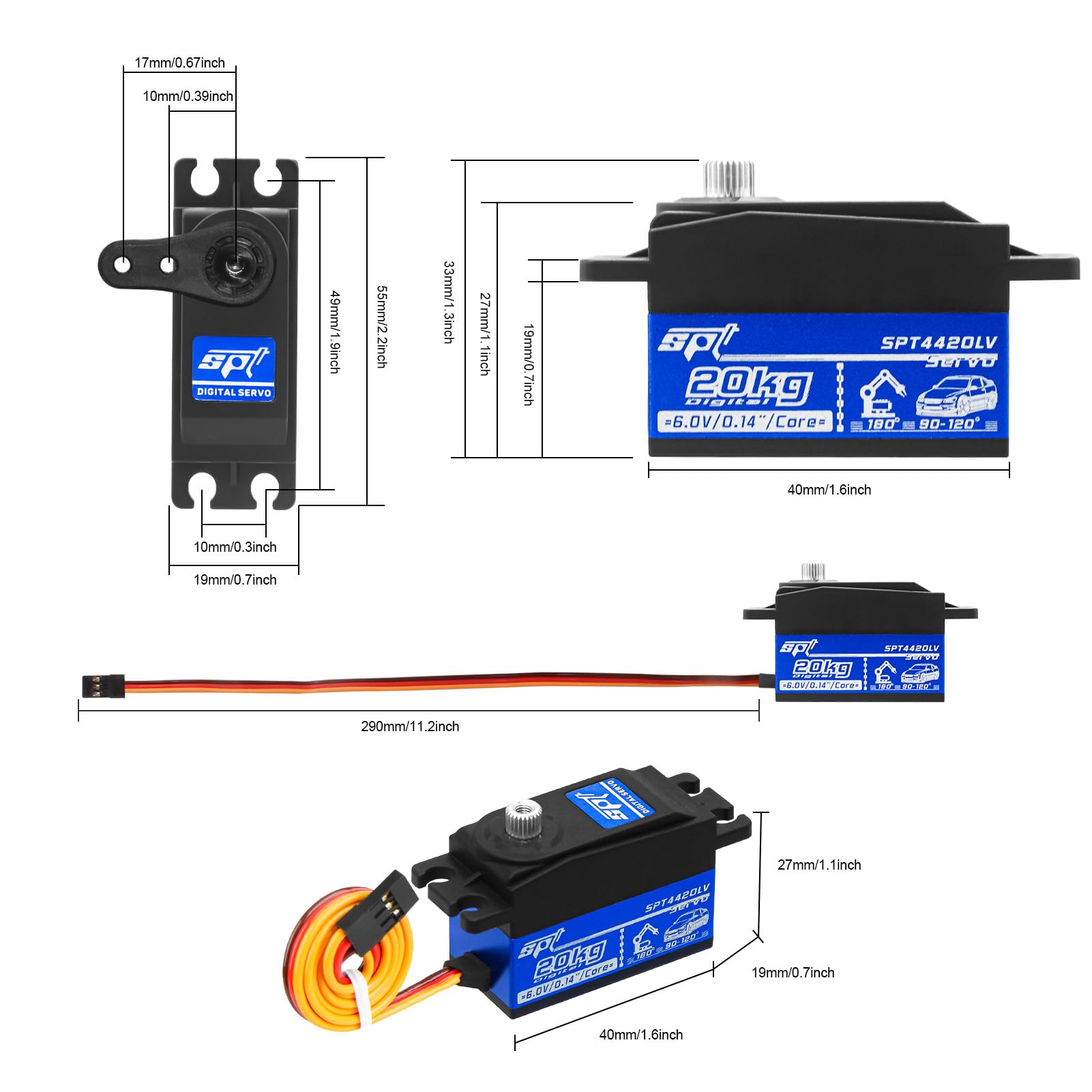 20kg RC Digital Servo Alta Coppia Full Metal Gear & Sterzo Servo Braccio per 1/10 RC Auto