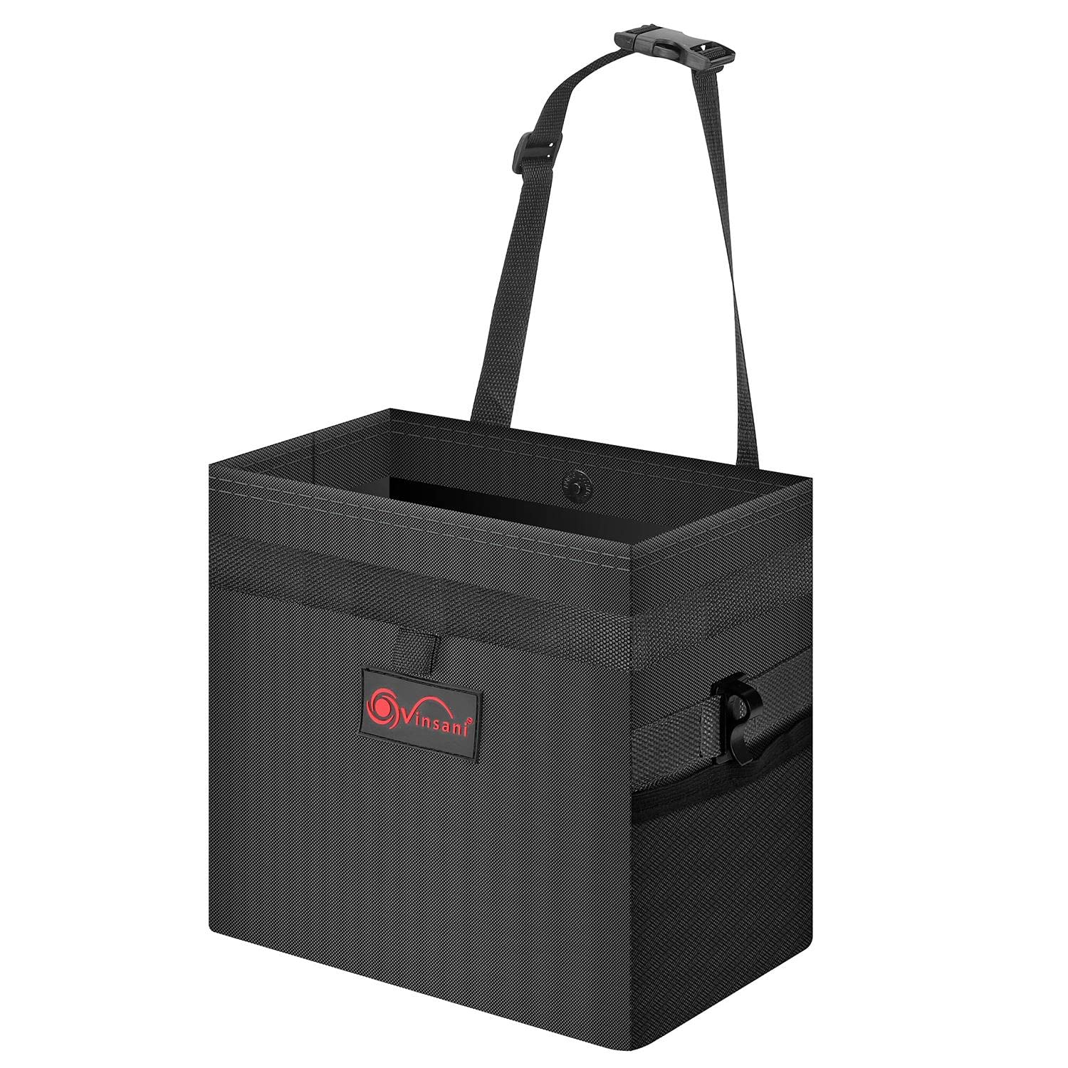 Vinsani Car Rubbish Bin with Lid Cover Waterproof Leakproof Interior Foldable Adjustable Straps Car Seat Boot Storage Bag Trash Holder Waste Organiser Car Accessories – Medium/Black
