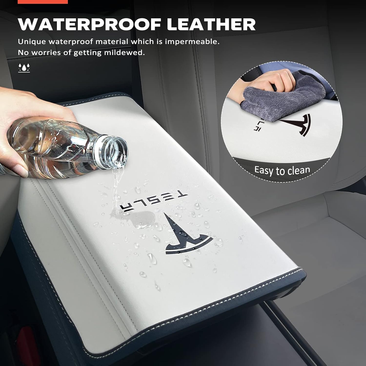 Car Armrest Cover for Tesla Model 3 Y 2017-2024 PU Leather White
