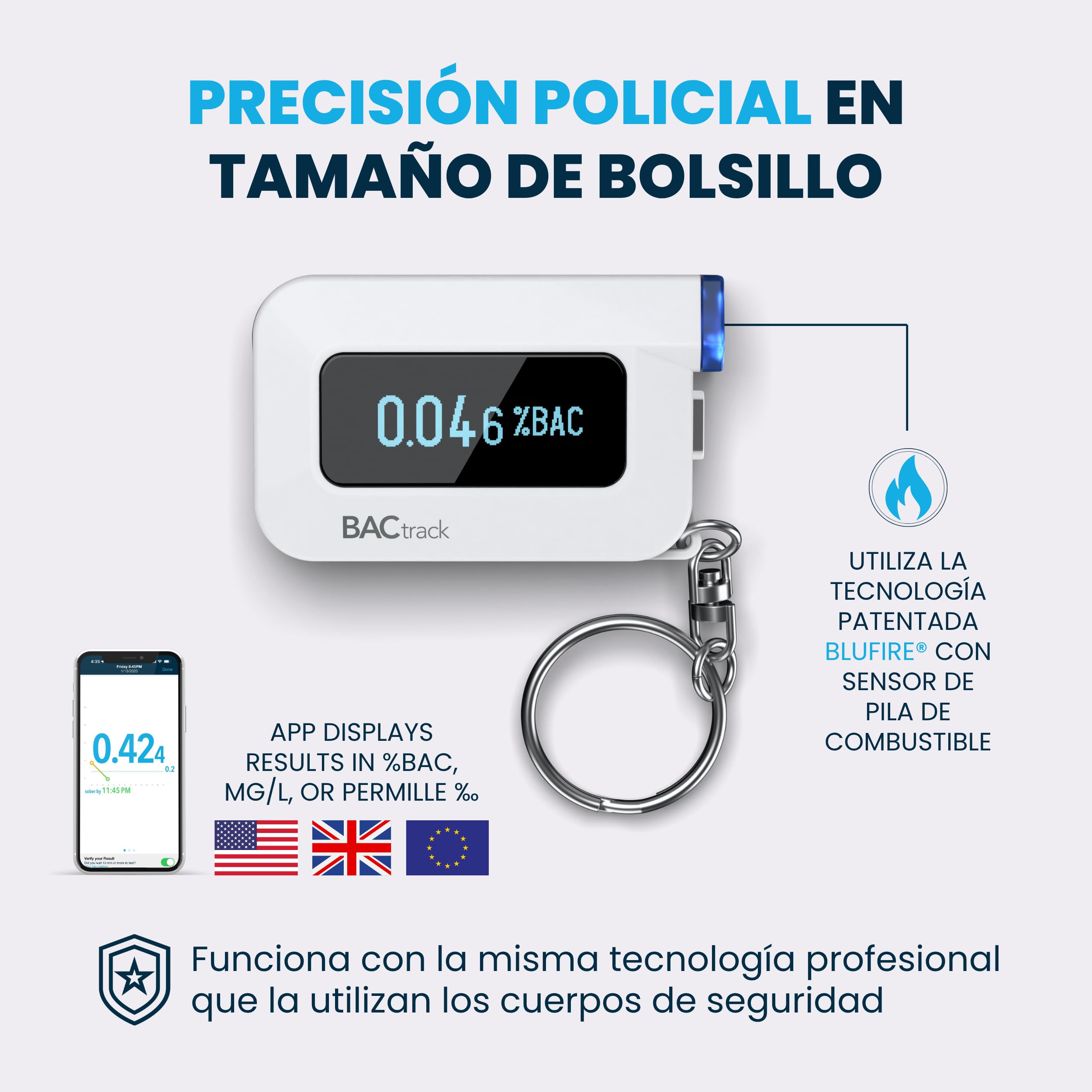 Alcoholímetro de Llavero BACtrack C6 | Precisión Profesional | Conectividad Inalámbrica con Smartphones | Compatible con iPhone, Android (Google, Samsung) | Integración con Apple HealthKit