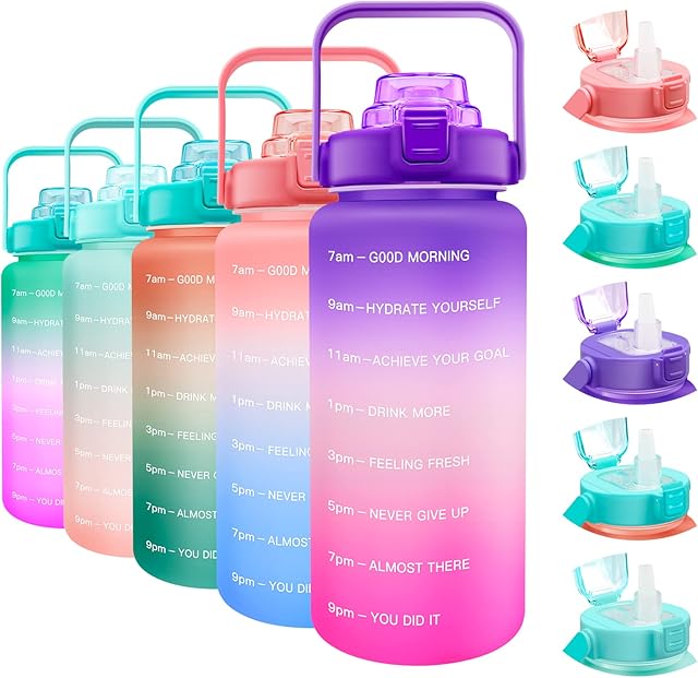 2.2 Litre Water Bottle with Straw, Motivational Water Bottle with Time Marker & Leakproof Flip Top Lid, Tritan Sports Drinking Bottle BPA Free for School, Gym, Camping, Running (Purple Pink)