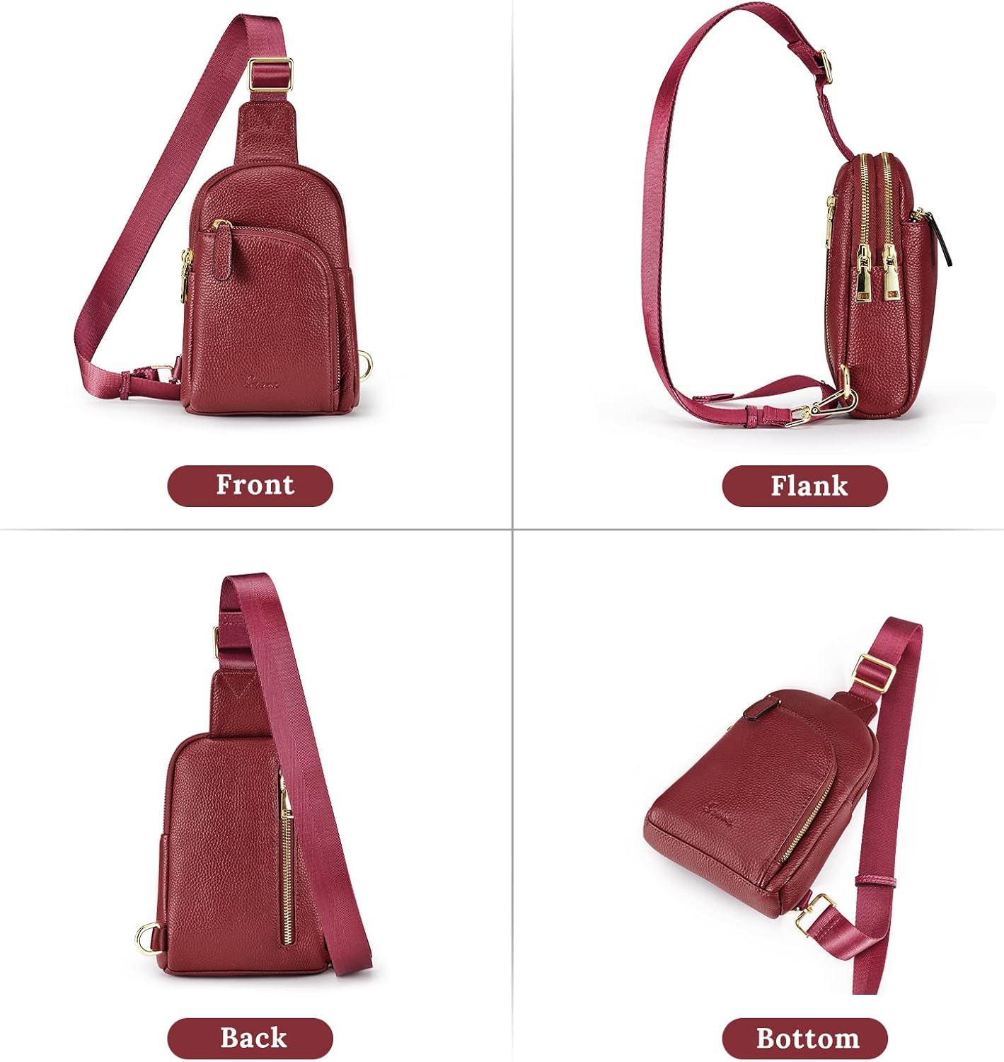 S-ZONE Genuine Leather RFID Blocking Small Sling Bag Women Crossbody Fanny Packs - Image 9