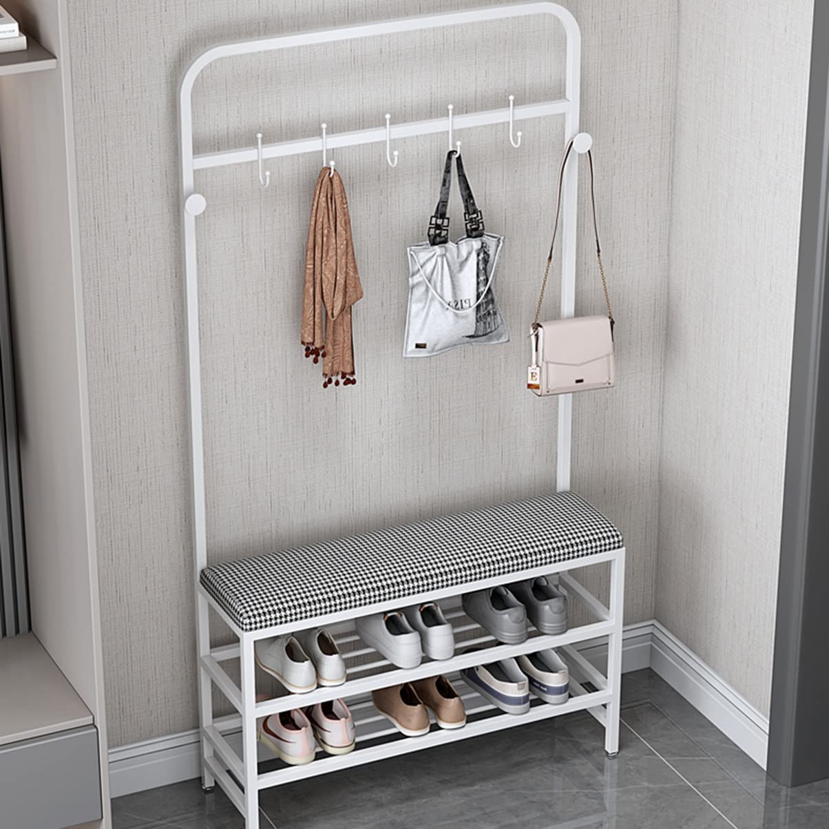 HOMEKOKO Kapstok Schoenenbank, Hall Tree Entryway Opbergbank, Houtlook Accent Meubels met Metalen Frame, 3-in-1 Ontwerp (Rustic Brown
