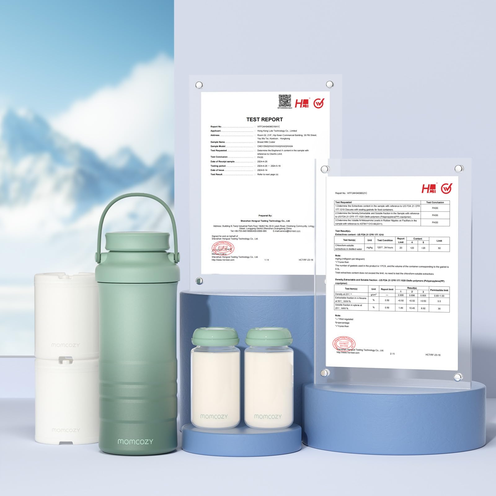 Momcozy MW05 Tragbarer Flaschenwärmer Baby für unterwegs, 500ml Kapazität & Momcozy Tragbarer Muttermilchkühler für draußen (628 ml), 360°- langzeitige Gesamtkühlung