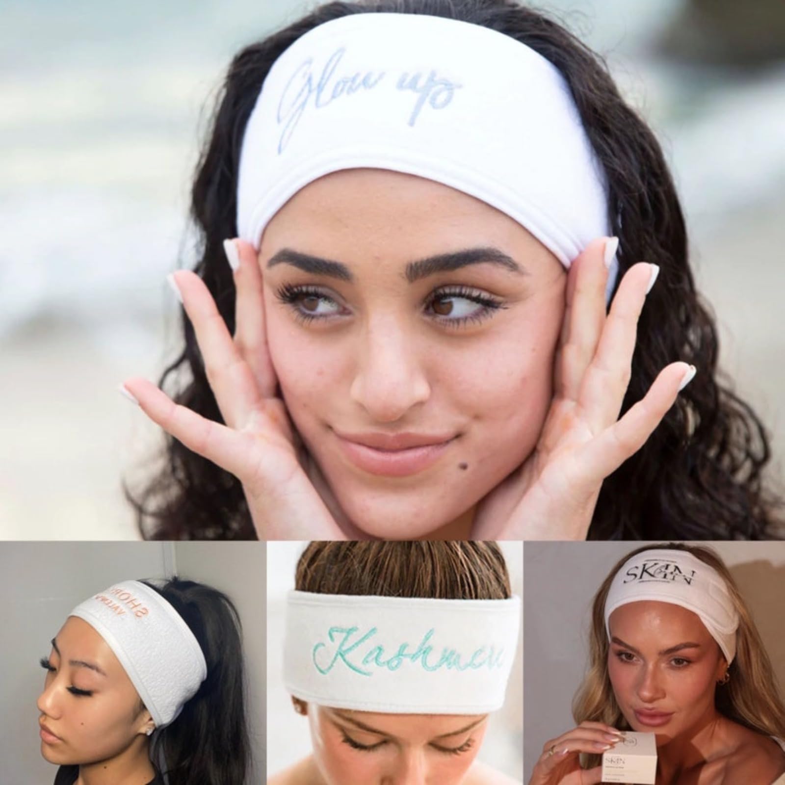 Fasce per capelli regolabili con logo personalizzato, per yoga, spa, bagno, doccia, trucco, viso, cosmetici, fascia per donne e donne, accessori per il trucco, regali personalizzati per