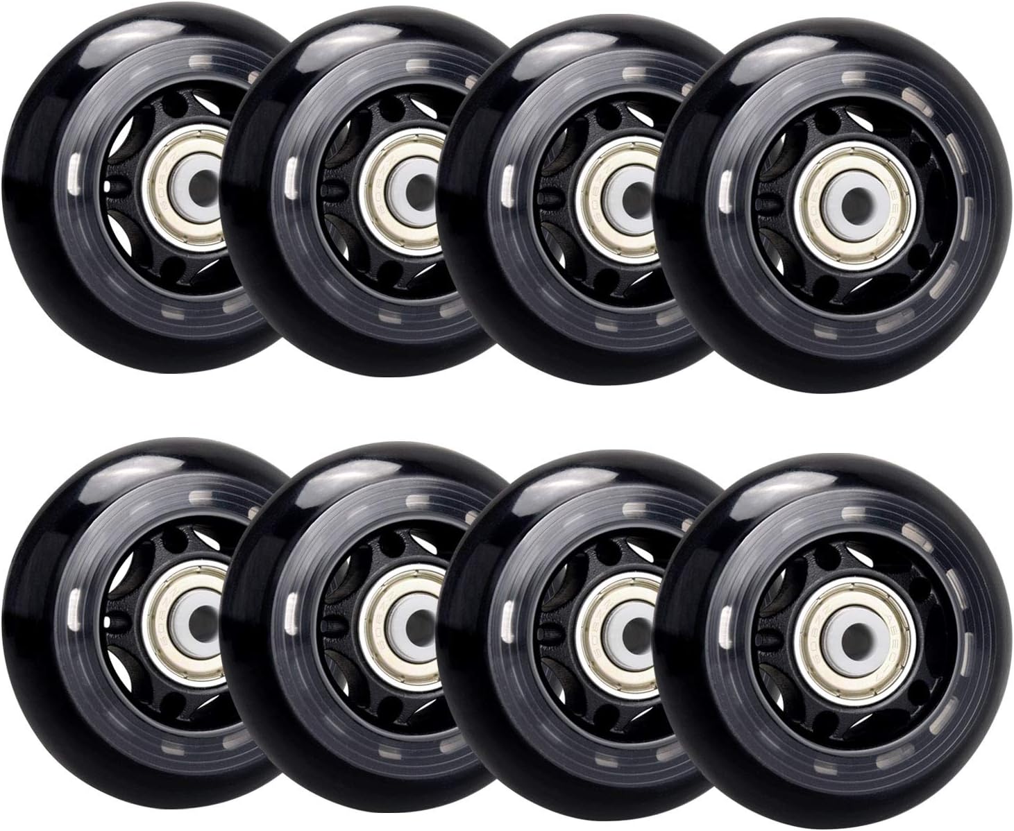 TOBWOLF 8 Pack 64mm 82A Indoor Inline Skate Replacement Wheels, Indoor Skating Wheels with ABEC-7 Bearings, Luggage Wheels, Training Wheels for Scooter - Black