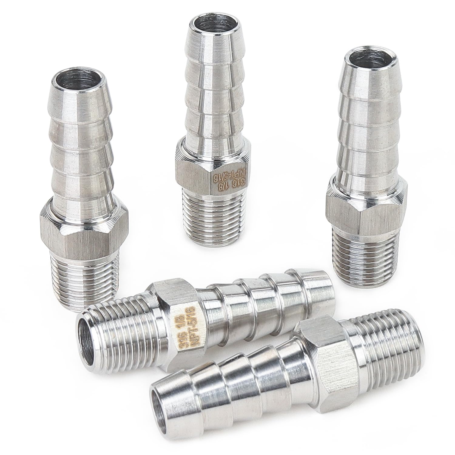 Ltwfitting Men's Pack Of 5Pcs Stainless Steel 316 Barbed Fitting Connector 1/8" Bspt X 5/16"(8Mm) Hose Barb Fuel Gas Water (Pack Of 5)