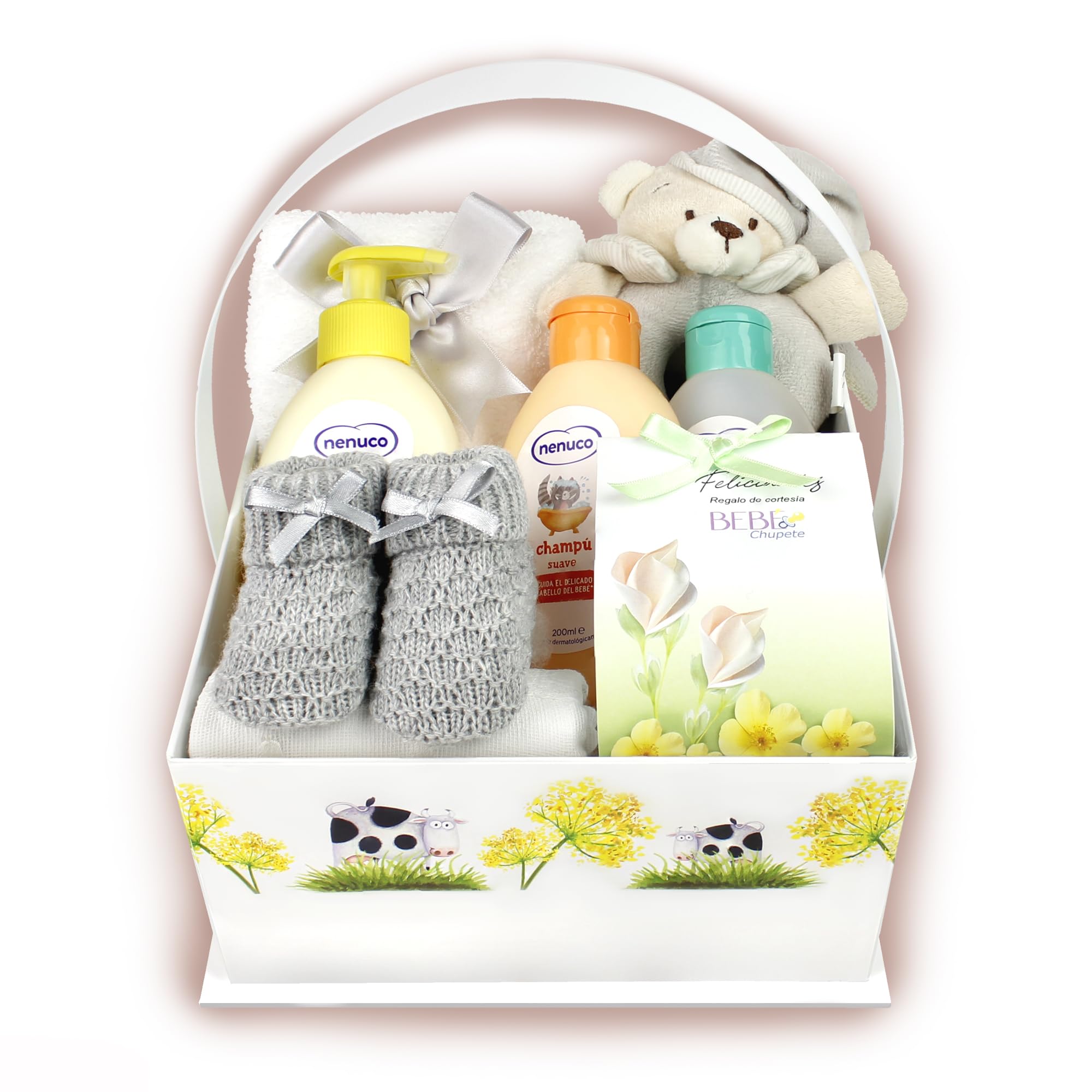 Regalo Bebe Recien Nacido Niño NENUCO-Regalo Bebe Recien Nacido Niña-Regalo para Bebes Recien Nacidos-Primera Puesta Bebe Recien Nacido-Cesta Regalo Bebe-Canastilla-cestas bebe-Baby Shower (Gris)