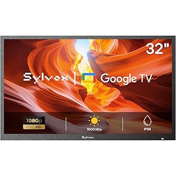 SYLVOX 32-Inch Outdoor TV, Full Sun Outside TV, 1500 Nits Brightness, IP55 Water