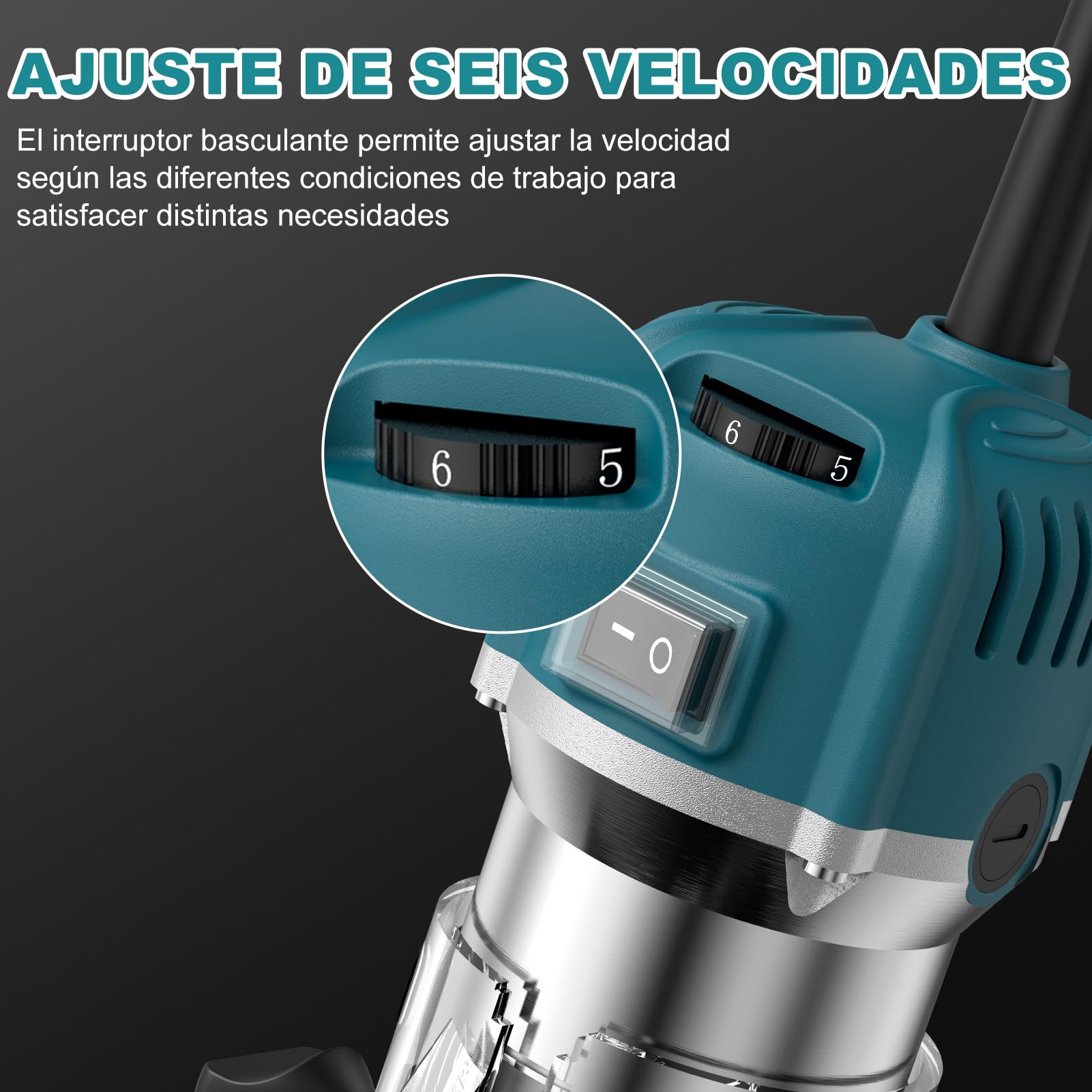 Fresadora de Madera Rebajadora Eléctrica 800W 30000RPM, 6 Velocidades Variables, con 15 Piezas de 1/4" Router Bits, para la Bricolaje Talla de Recorte