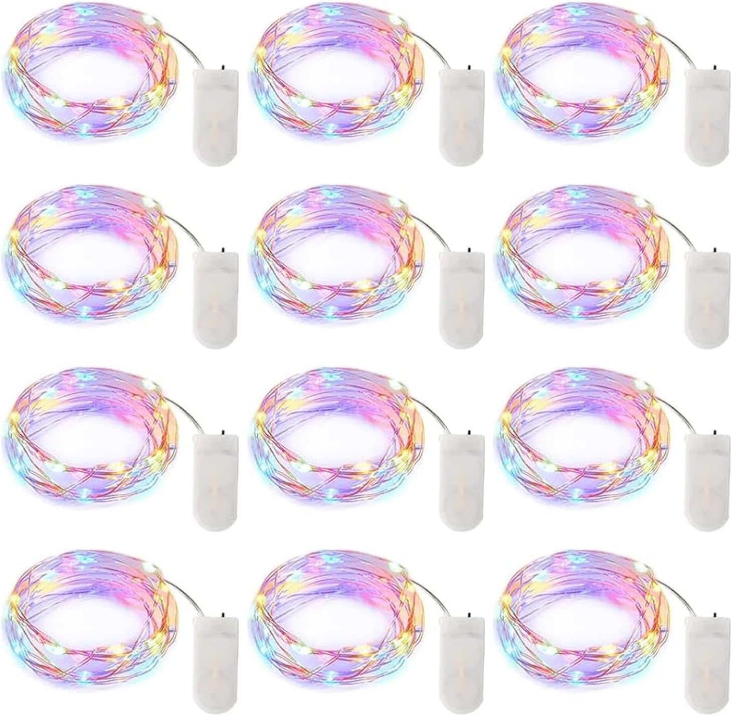 Minetom 12 Pack Pastel Fairy Lights Battery Operated String Lights - 7ft 20 LED Waterproof Short Micro Firefly Lights for Easter Day Decor, DIY Craft, Wedding Table Centerpieces, Flowers