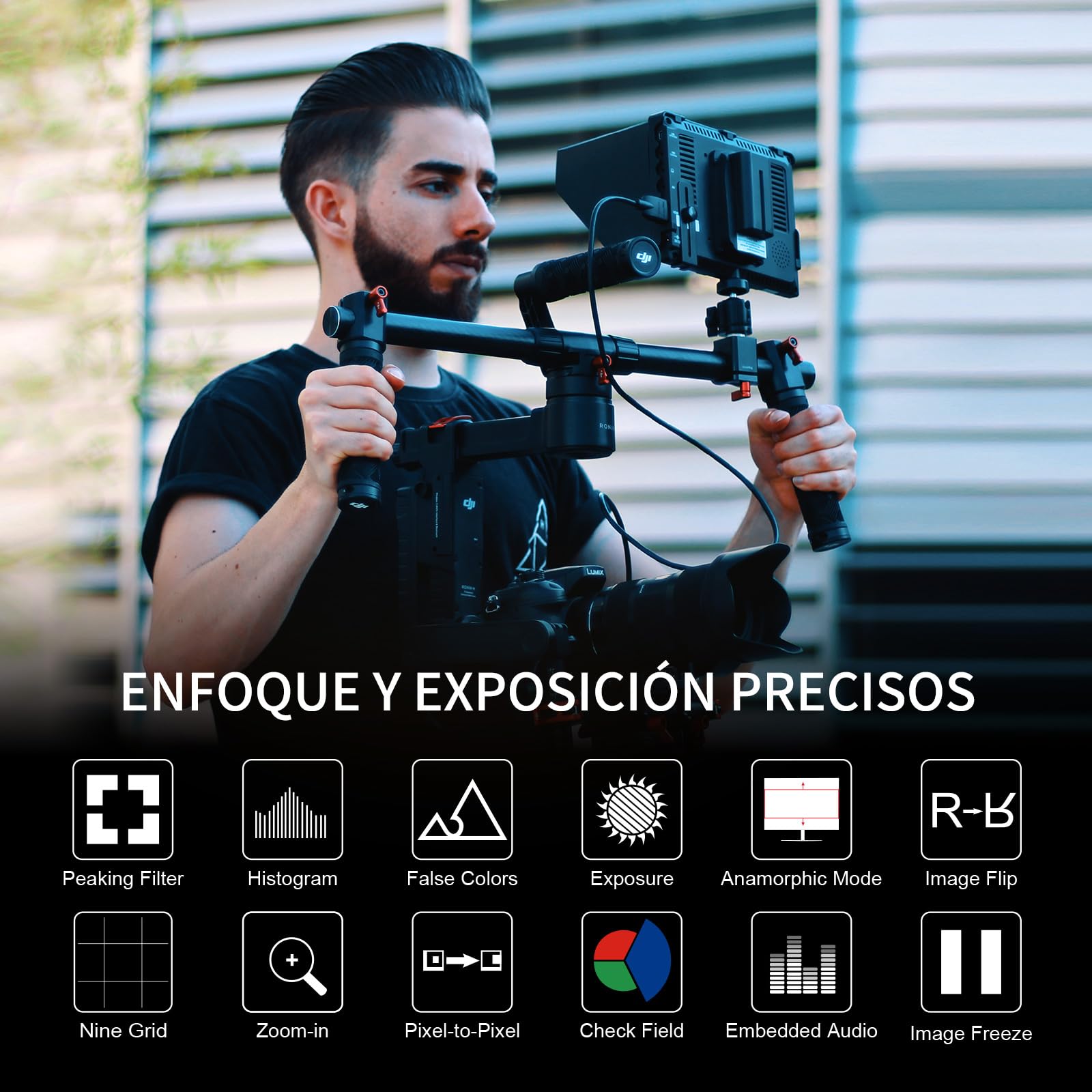 FEELWORLD FW759 Monitor de Campo de 7 Pulgadas con Batería F550 de 2200 mAh Full HD Focus Video Assist 1280x800 IPS con Salida HDMI 4K