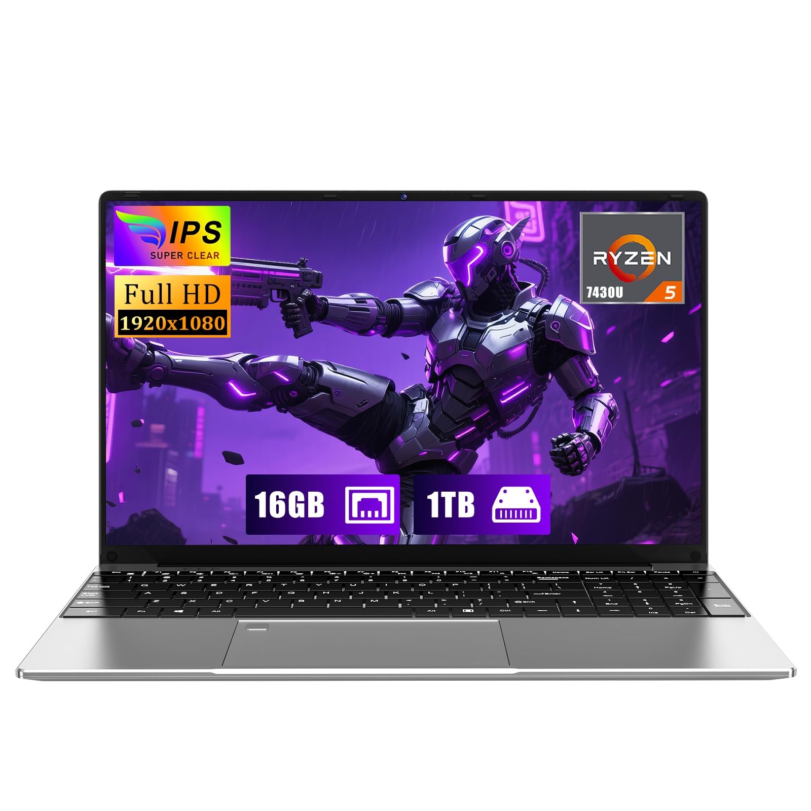 FUNYET 15,6-Inch Portatile Gaming Laptop,Win11pro Notebook, Processore R5-7430U,16 RAM 1TB SSD, FHD 1920 * 1080 Computer portatile, Tastiera retroilluminata, BT5.0, sblocco con impronta digitale