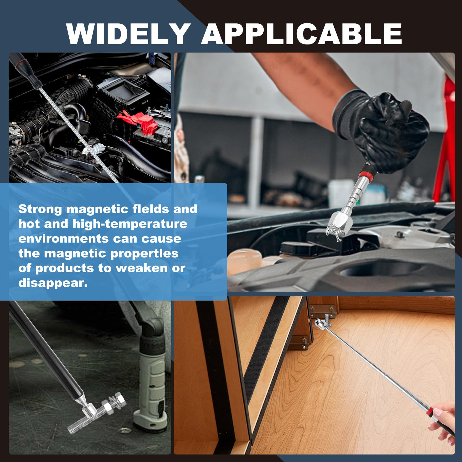 4 Piezas Recogedor Magnético Telescópico, Herramientas de Recogida Iman Flexible, Herramientas Magnéticas Telescópicas para recoger tornillos y tuercas y otros objetos metálicos (1.5LB 3LB 5LB 16LB)
