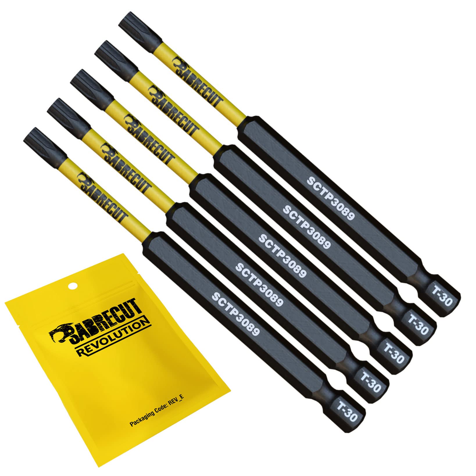Sabrecut 5 X Sctp3089_5 89Mm T30 Tx30 Torx Tamper Proof Security Magnetic Impact Screwdriver Driver Bits Set Heavy Duty