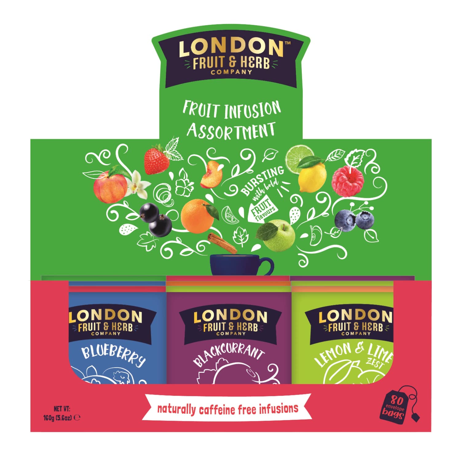 LONDON FRUIT & HERB COMPANY London Fruit® | Assortimento Tisane Frutta Senza Caffeina | Infusi Frutta Naturali - 80 Bustine (160 Gr) | Cofanetto Regalo Tisane Mix