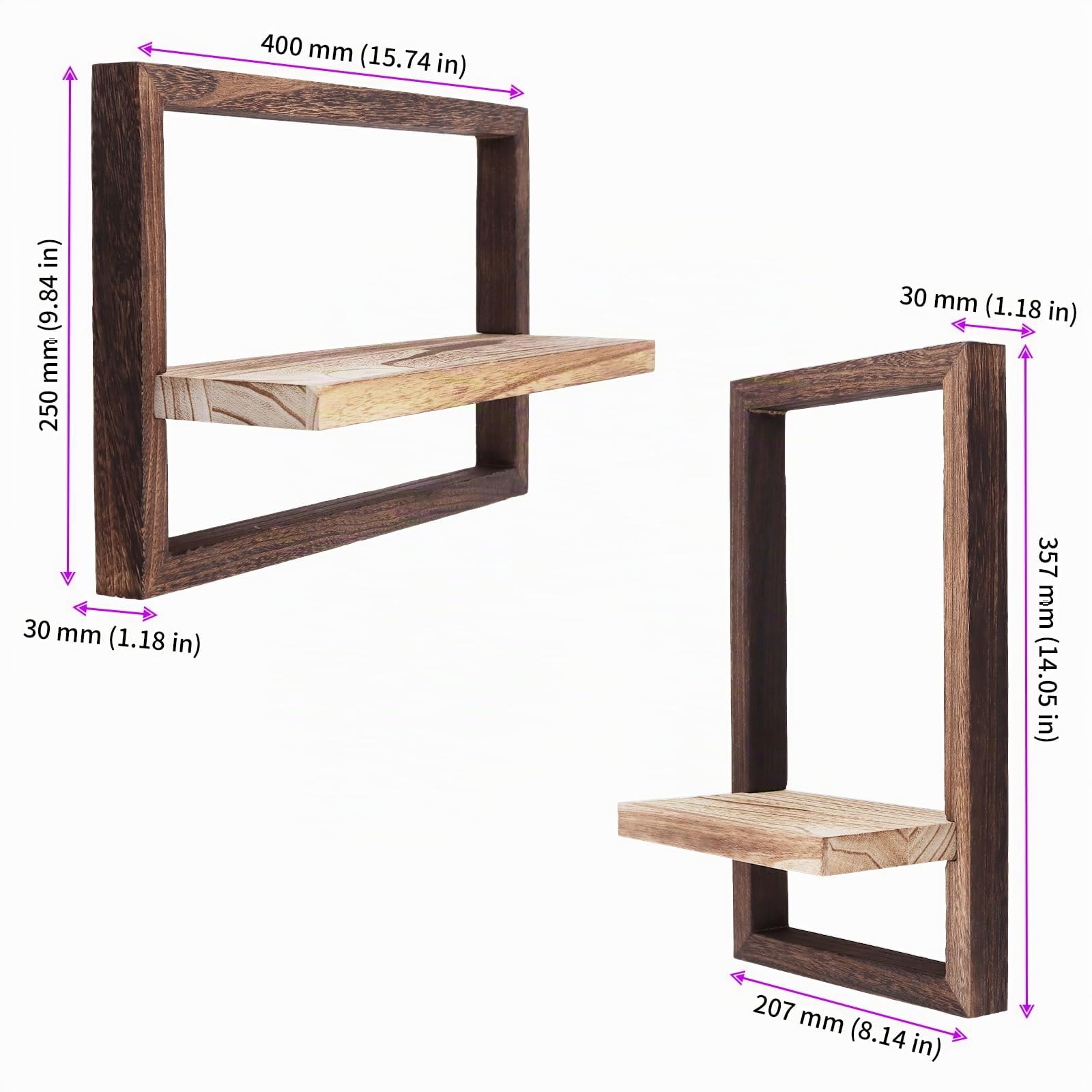Set di 4 scaffali da parete in legno, decorazione da parete, per soggiorno, ufficio, in legno