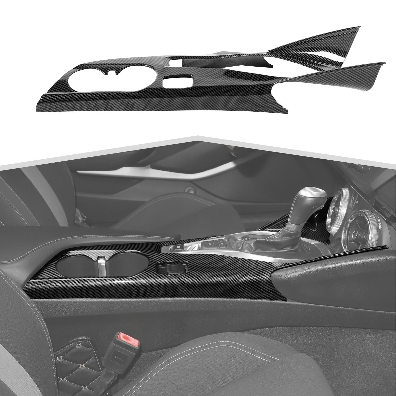 amayum Carbon Fiber Gear Shift Panel Trim fit for Chevrolet Camaro 2016+ Center Console Gear Panel Cover Cup Holder Panel Interior Accessories