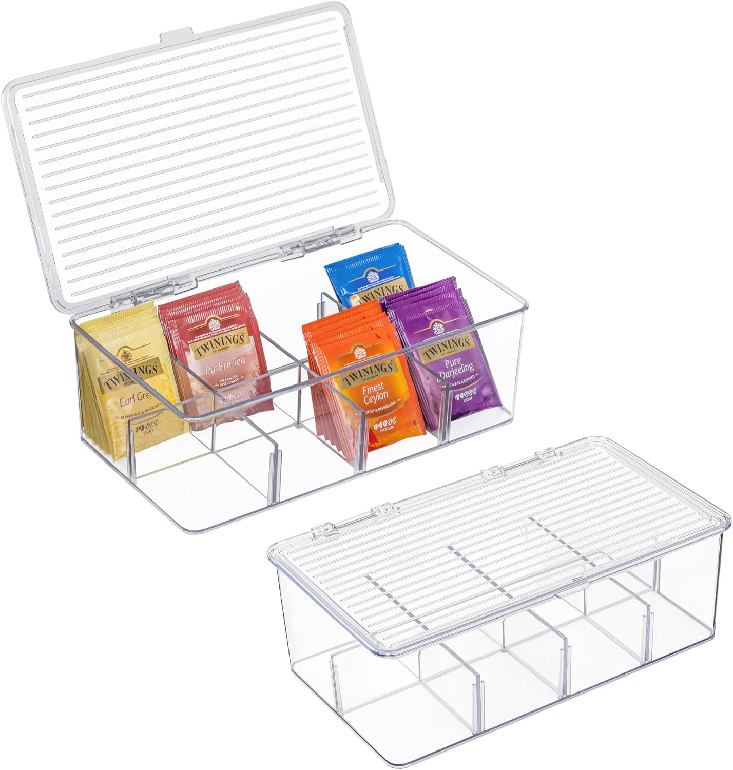 Chris.W 2 Pack Tea Bag Organizer Plastic Stackable, Storage Bin Box