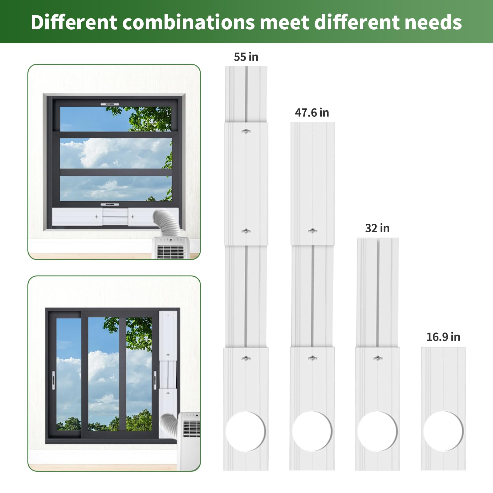 Kit de ventana de aire acondicionado portátil, kit de ventilación portátil de ventana de CA con manguera de escape de 5.9 pulgadas, kit de ventana deslizante vertical/horizontal ajustable,