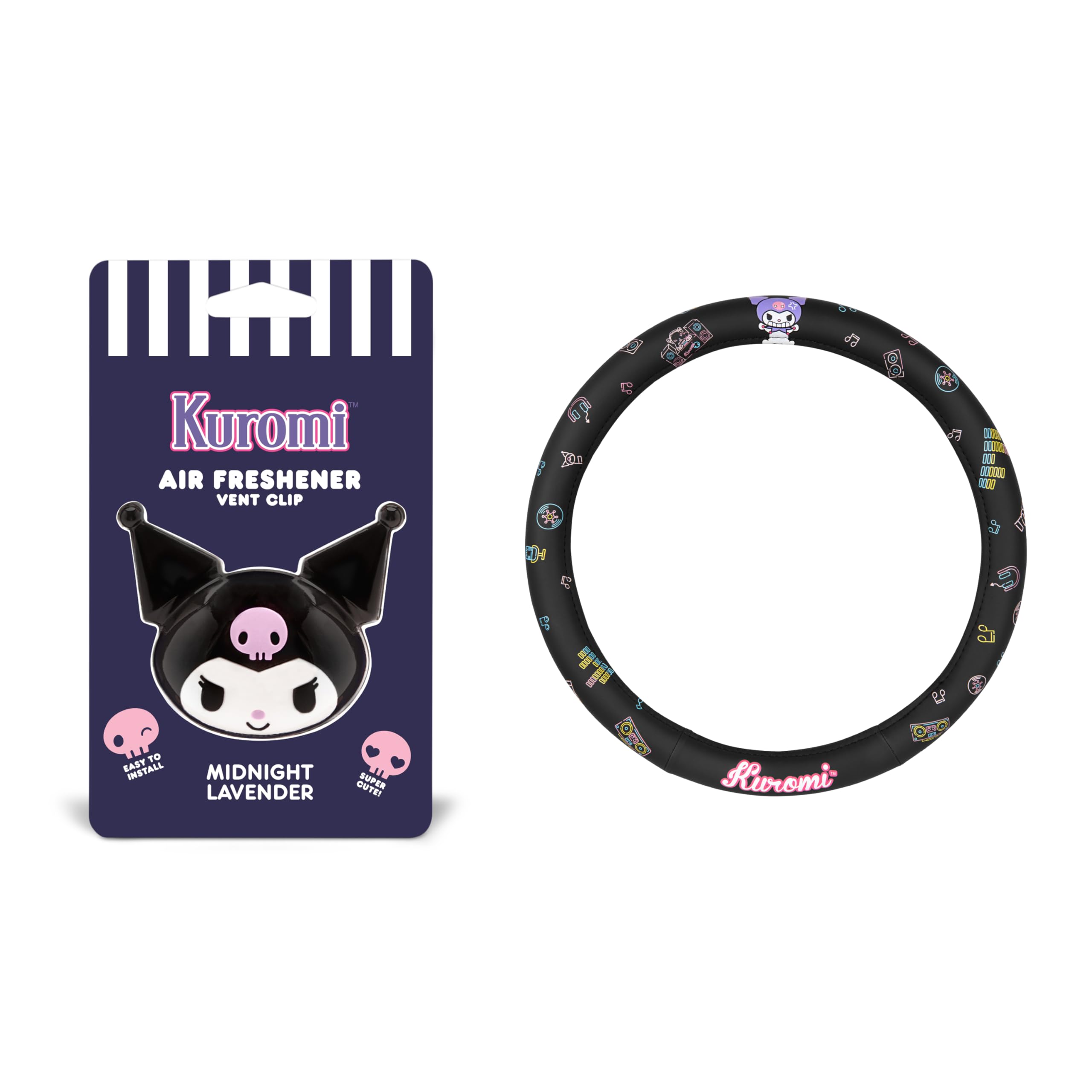 Kuromi Steering Wheel Cover, Official Sanrio Car Steering Wheel Cover with Easy Clip-on Car Air Freshener – Cute and Long-Lasting Kuromi Air Freshener for Car, Odor Eliminator, Fun Scents