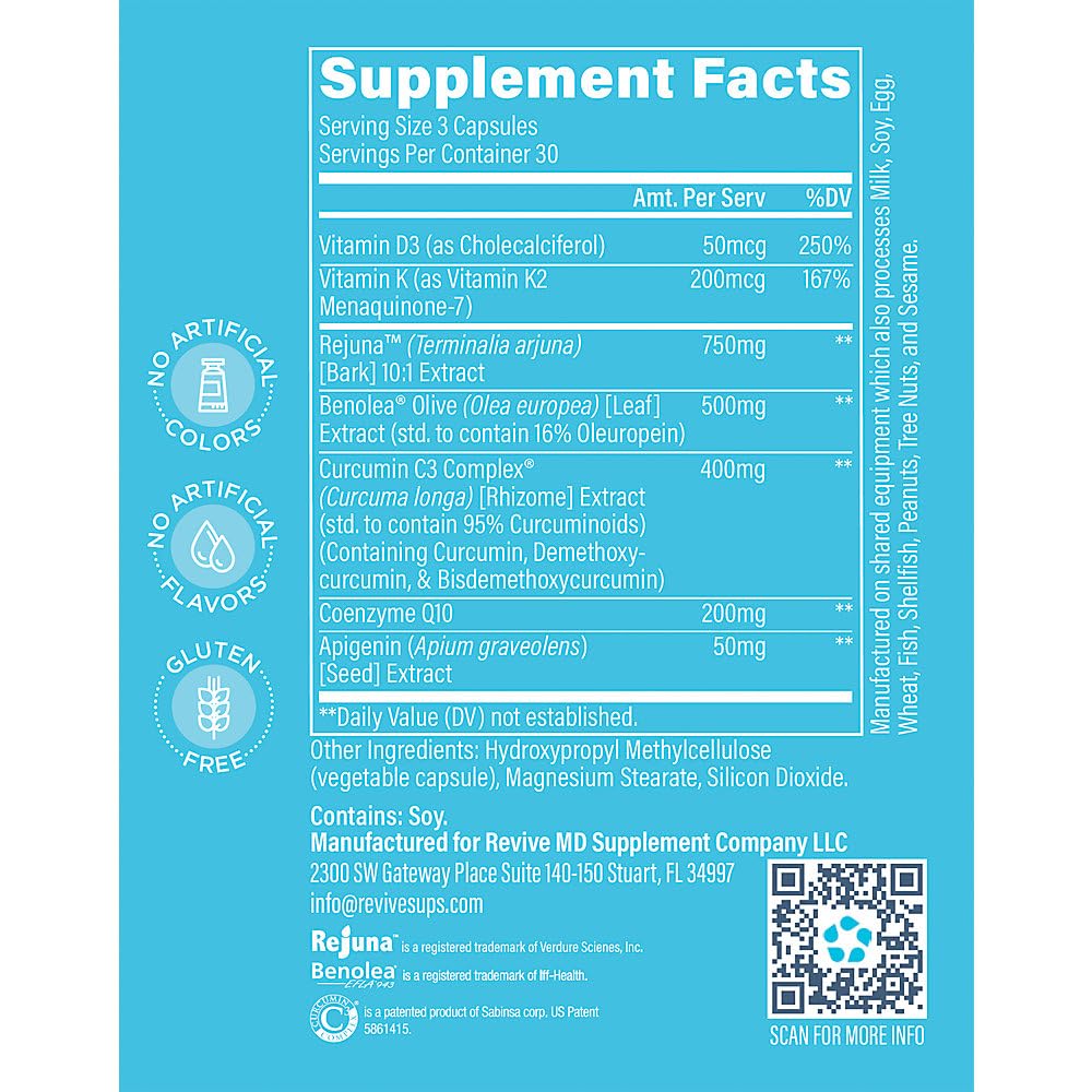 Revive MD Health Supplements, 90 Veggie Capsules - CoQ10 Supplement Supports Heart Muscle Function - Coenzyme Q10 200mg Promotes Healthy Flow - Vegan-Friendly & Gluten-Free (30 Servings) — Amazon image 2
