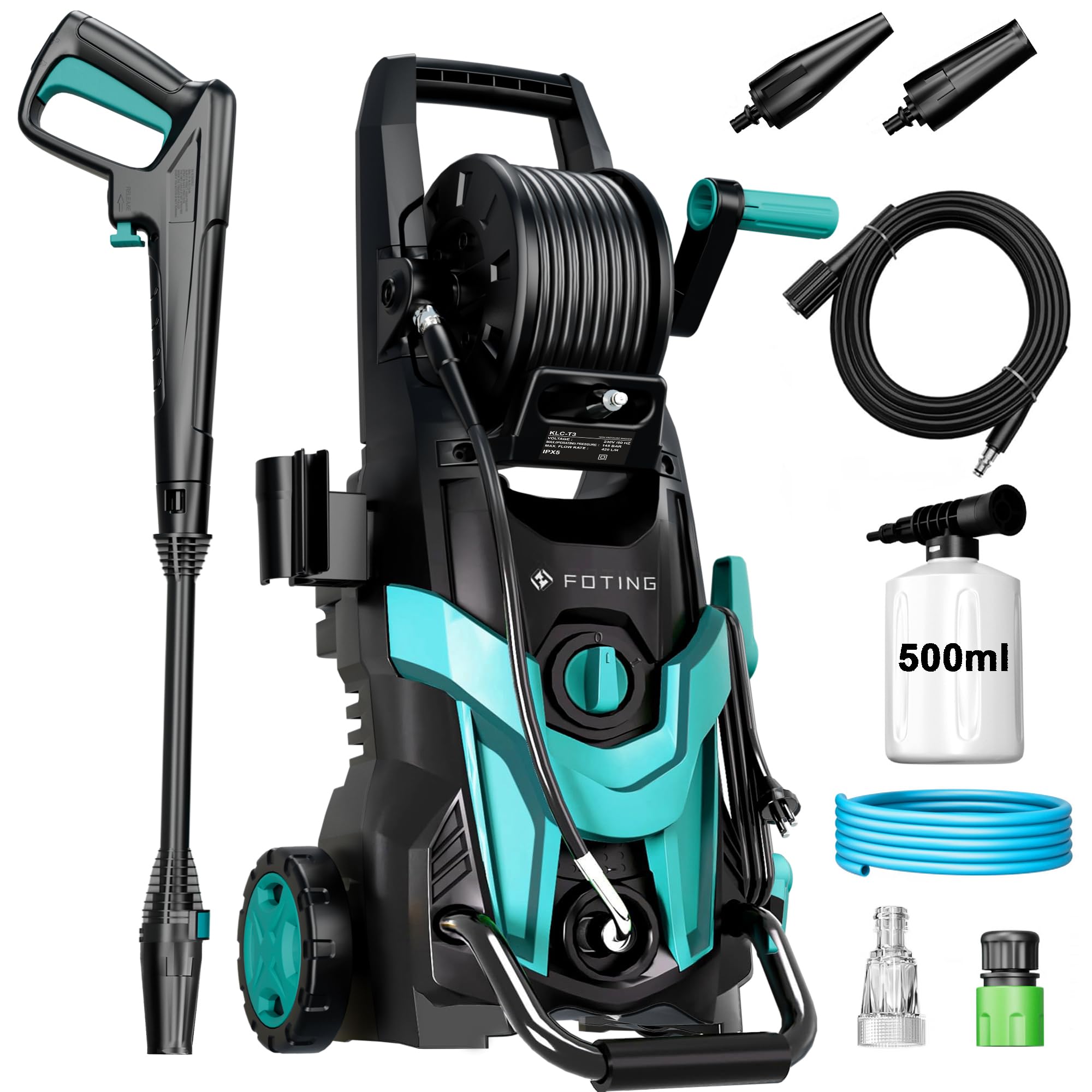 FOTING コード式高圧洗浄機(最大14.5Mpa/AC100V/1300W) Amazon | FOTING 高圧洗浄機 14.5MPa パワフル洗浄 コンパクト収納